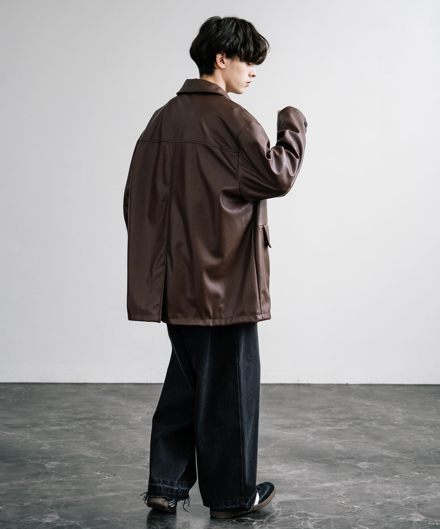 ロッキーモンロー Rocky Monroe カーコート ミドル丈 アウター メンズ レディース レザージャケット ライダース 革ジャン 合成皮革 PU ヴィーガンレザー マット オーバーサイズ 13763 （ブラウン） ブラウン