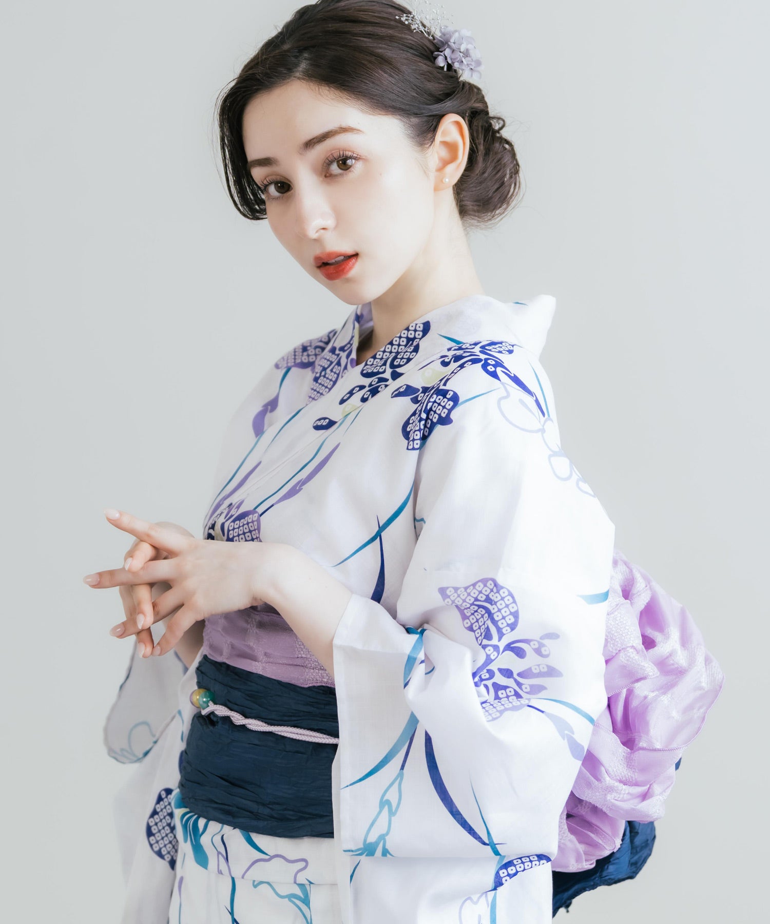 ロッキーモンロー Rocky Monroe 浴衣 2点セット レディース しわ兵児帯 和服 花柄 綿100% 女性用 大人 可愛い レトロ おしゃれ フリーサイズ 花火 夏祭り ゆかた 14697 （G） G