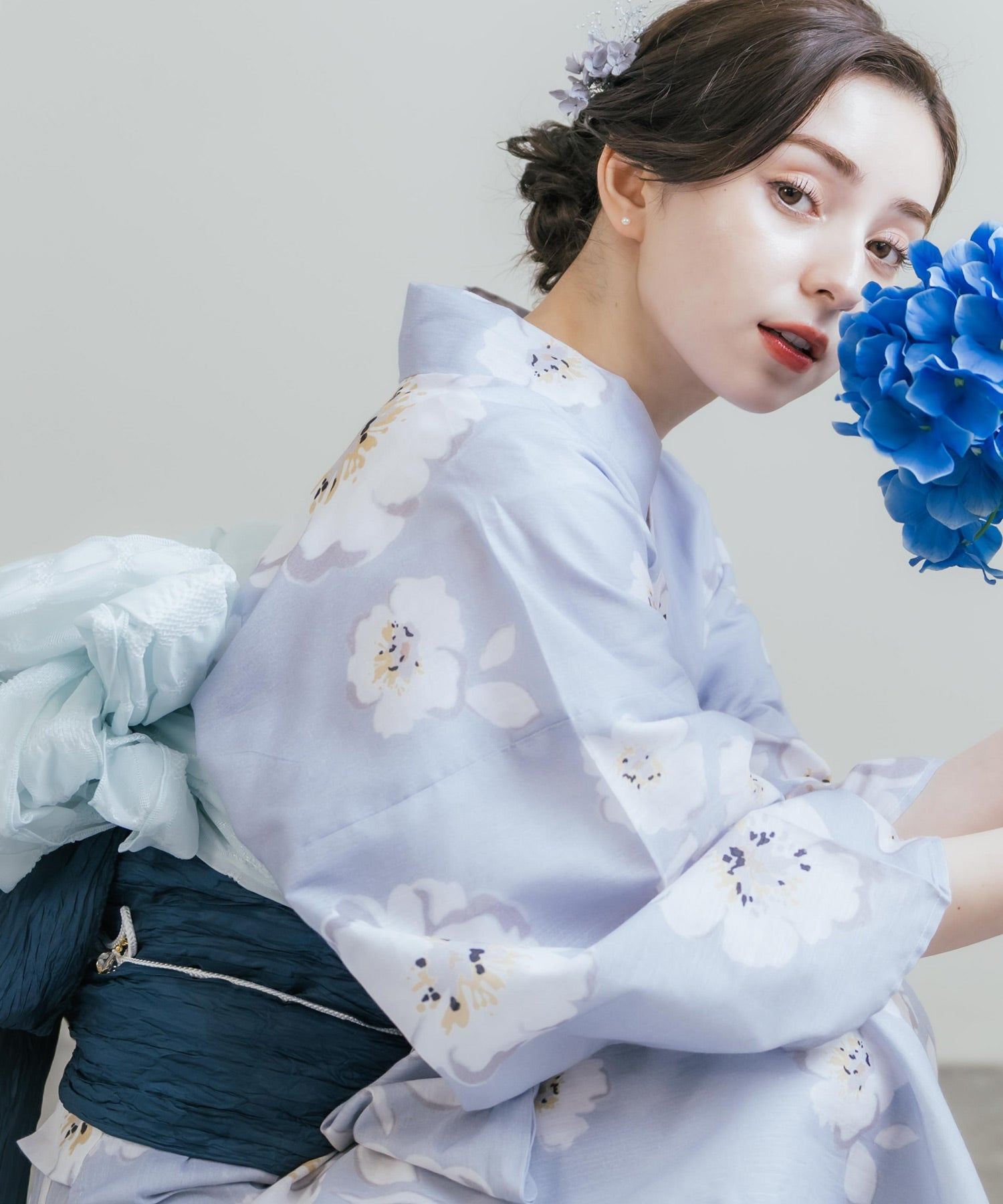 ロッキーモンロー Rocky Monroe 浴衣 2点セット レディース しわ兵児帯 和服 花柄 綿100% 女性用 大人 可愛い レトロ おしゃれ フリーサイズ 花火 夏祭り ゆかた 14697 （H） H