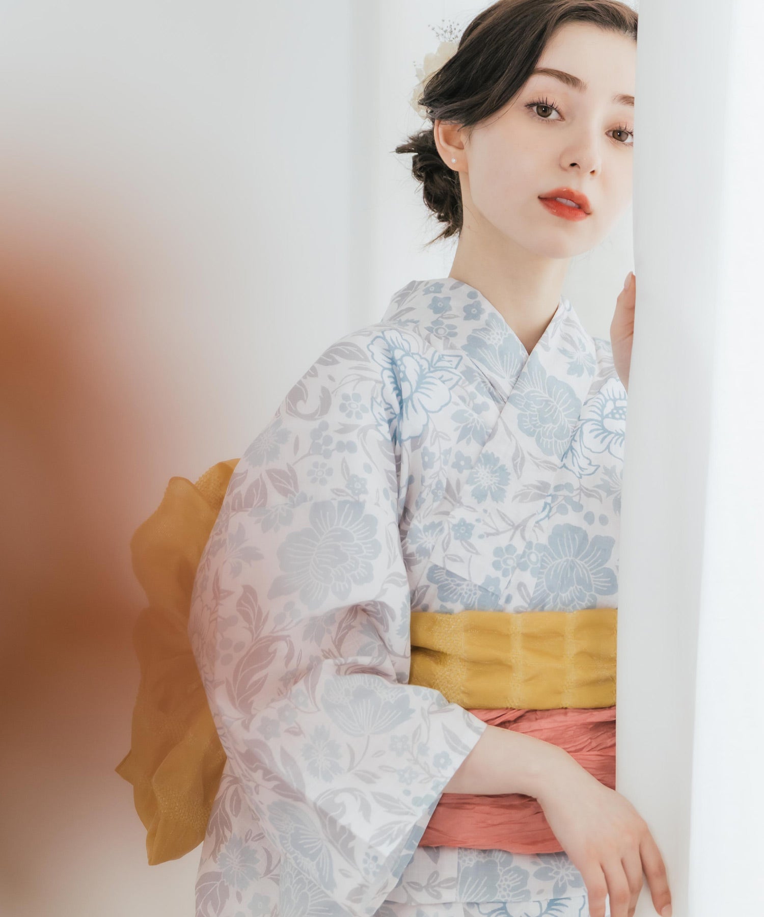 ロッキーモンロー Rocky Monroe 浴衣 2点セット レディース しわ兵児帯 和服 花柄 綿100% 女性用 大人 可愛い レトロ おしゃれ フリーサイズ 花火 夏祭り ゆかた 14697 （J） J