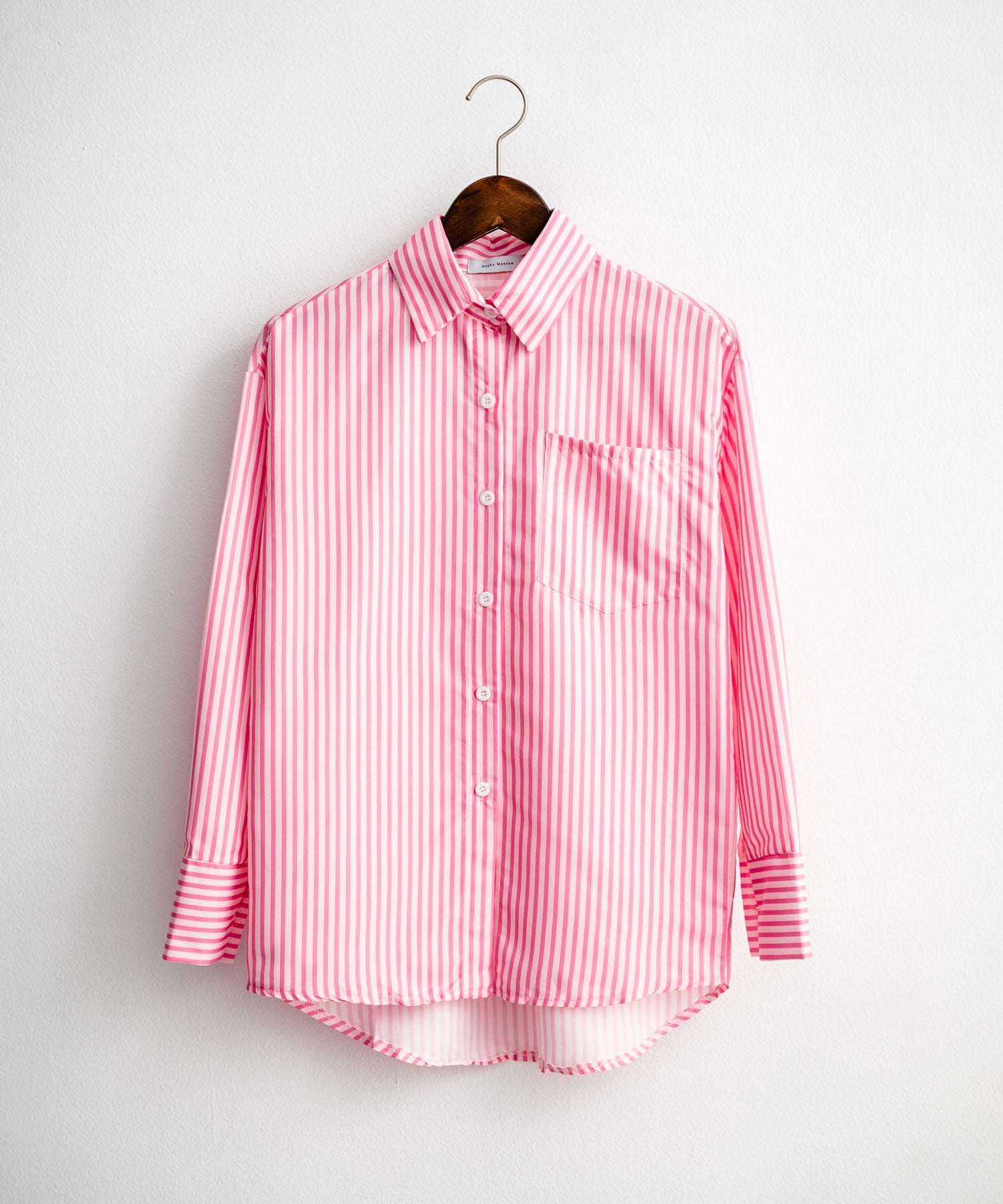 ロッキーモンロー Rocky Monroe ストライプシャツ 長袖 レディース ルーズ リラックス ゆったり センターボックス レギュラーカラー 胸ポケット 羽織り シンプル カジュアル 14805 （ネイビー） ネイビー