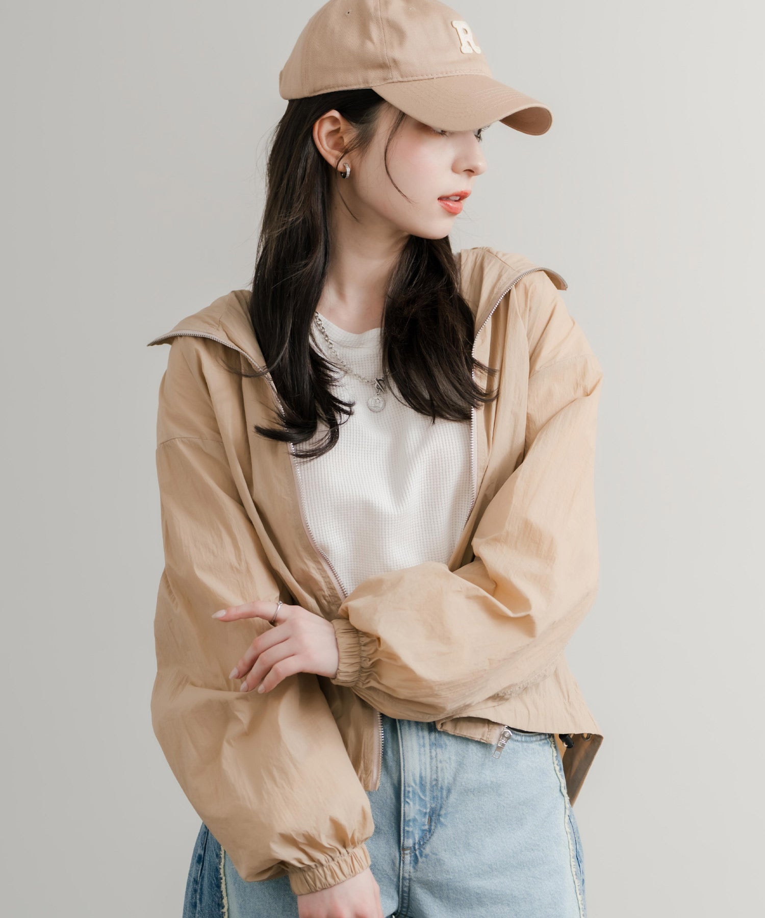 ロッキーモンロー Rocky Monroe フードジャケット マウンテンパーカー ショートブルゾン レディース マンパ ライトアウター ナイロンテック ウインドブレーカー ワッシャー加工 14811 （ホワイト） ホワイト