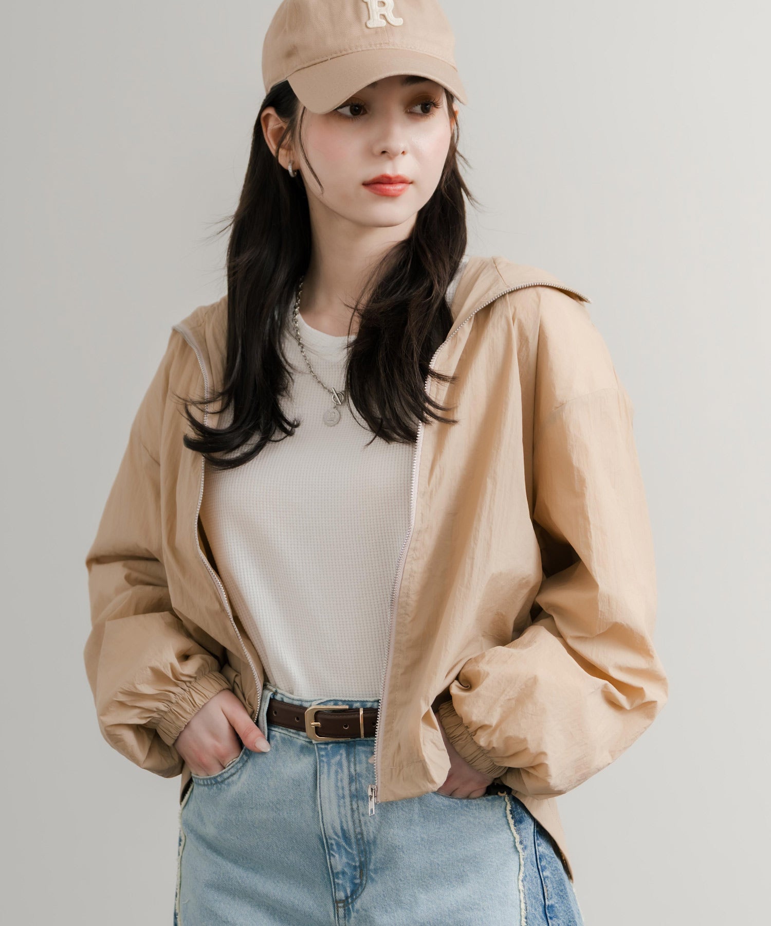 ロッキーモンロー Rocky Monroe フードジャケット マウンテンパーカー ショートブルゾン レディース マンパ ライトアウター ナイロンテック ウインドブレーカー ワッシャー加工 14811 （ホワイト） ホワイト
