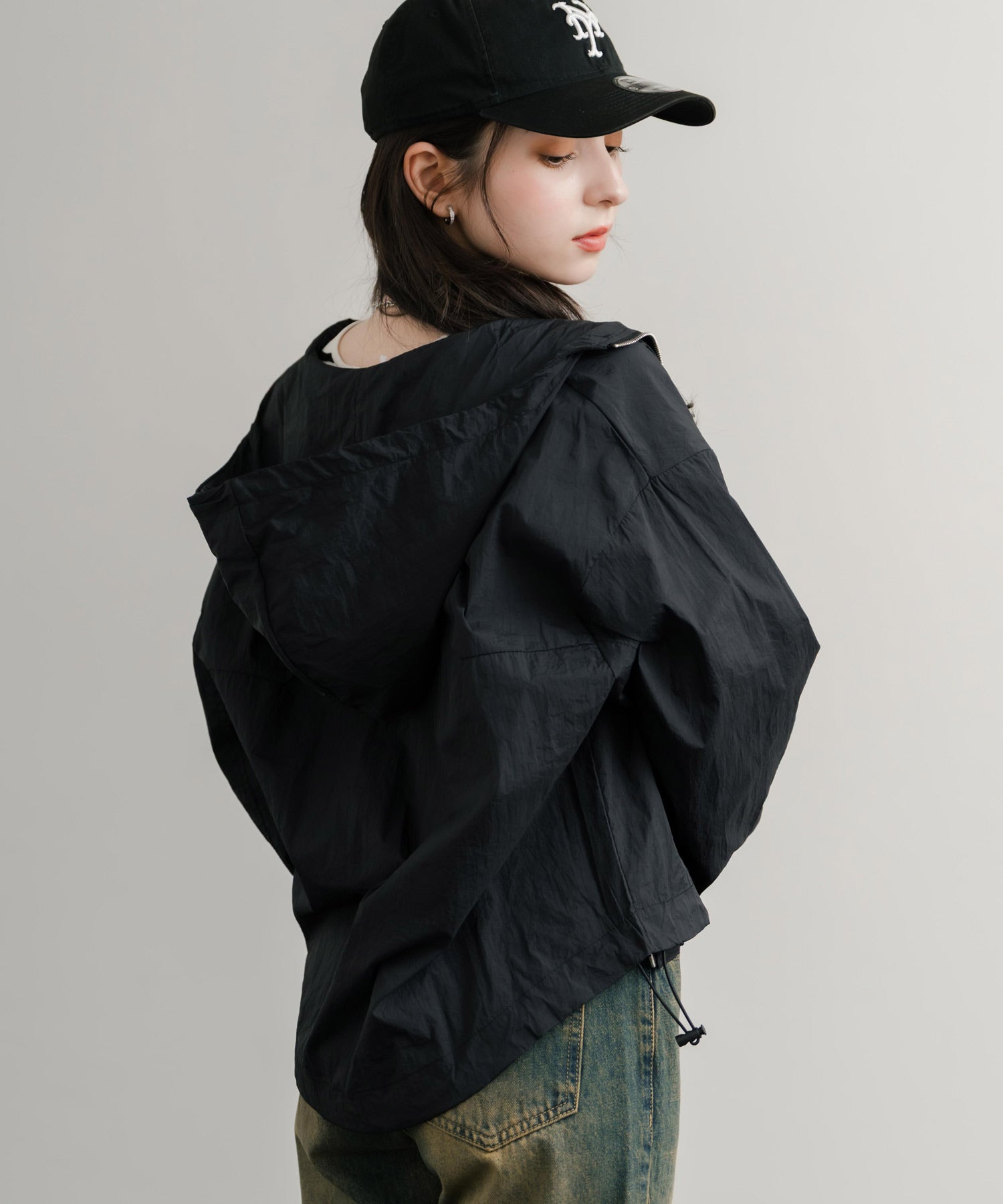 ロッキーモンロー Rocky Monroe フードジャケット マウンテンパーカー ショートブルゾン レディース マンパ ライトアウター ナイロンテック ウインドブレーカー ワッシャー加工 14811 （ホワイト） ホワイト