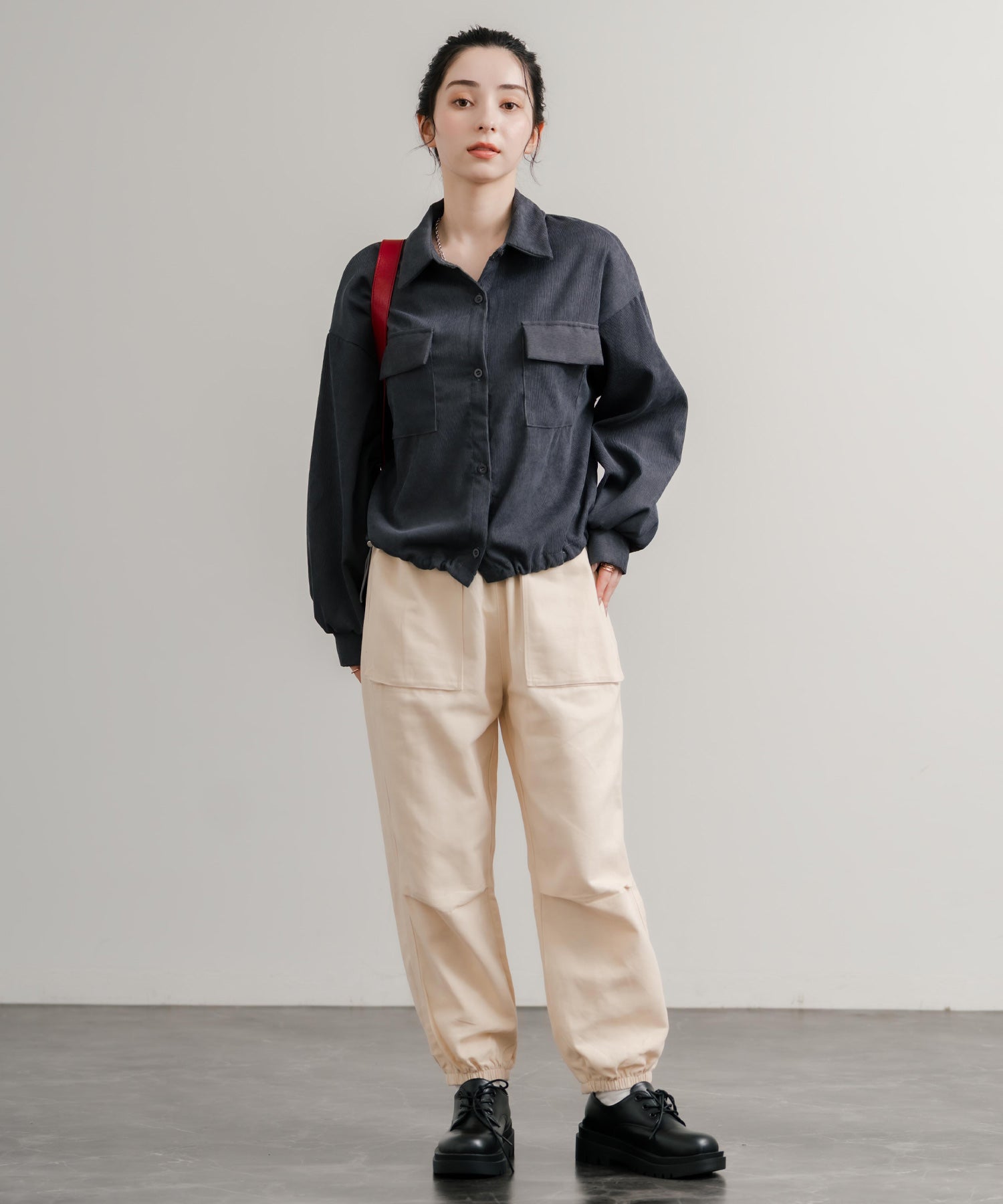 ロッキーモンロー Rocky Monroe シャツジャケット ショート丈 レディース ライトアウター ブルゾン 短丈 無地 コーデュロイ ルーズ リラックス ゆったり シンプル アメカジ 14812 （グレー） グレー