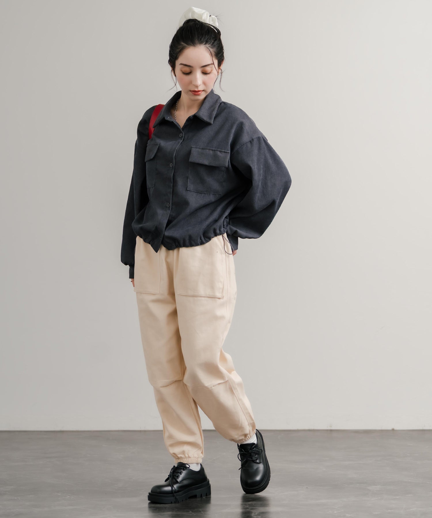 ロッキーモンロー Rocky Monroe シャツジャケット ショート丈 レディース ライトアウター ブルゾン 短丈 無地 コーデュロイ ルーズ リラックス ゆったり シンプル アメカジ 14812 （グレー） グレー
