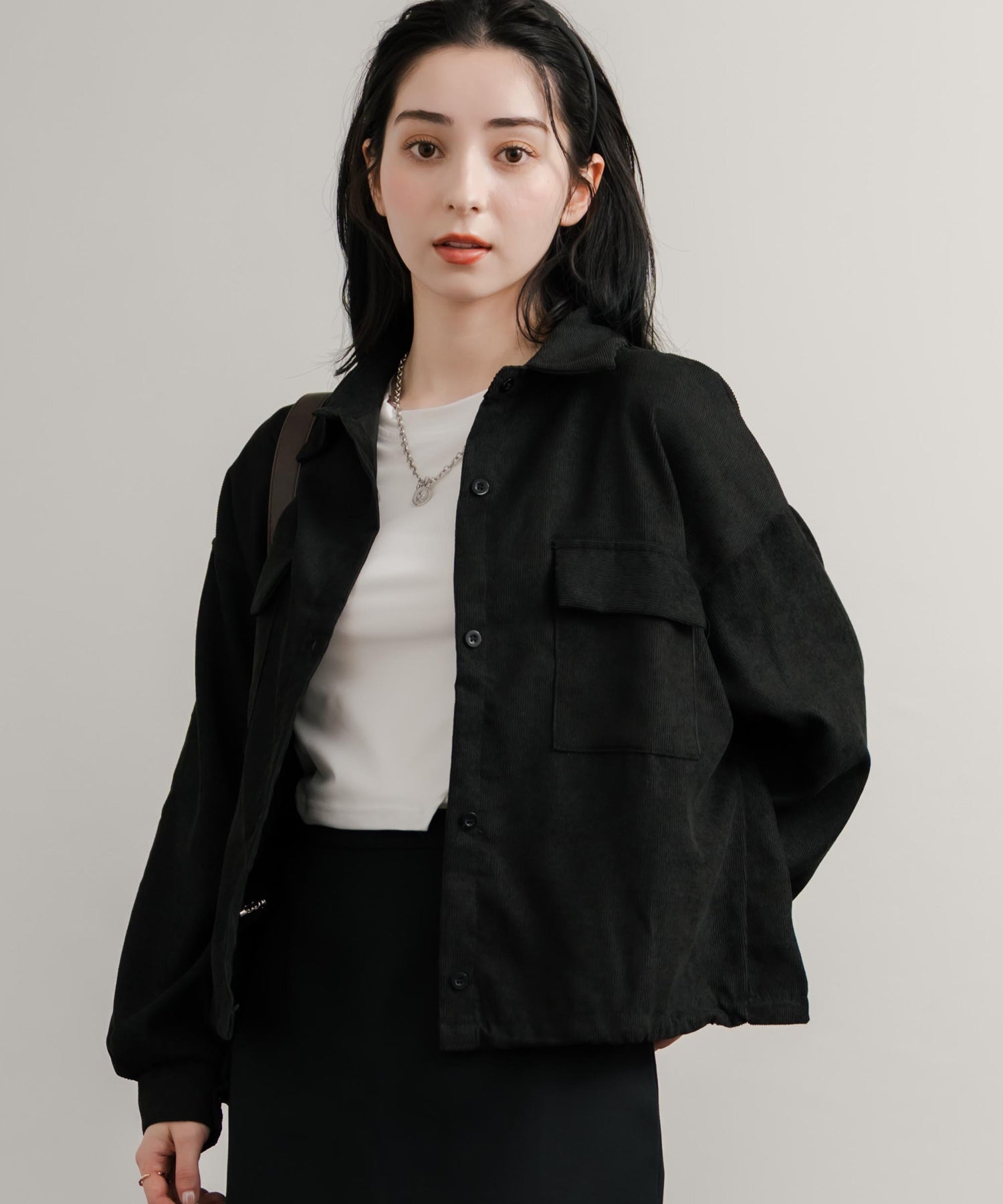 ロッキーモンロー Rocky Monroe シャツジャケット ショート丈 レディース ライトアウター ブルゾン 短丈 無地 コーデュロイ ルーズ リラックス ゆったり シンプル アメカジ 14812 （グレー） グレー