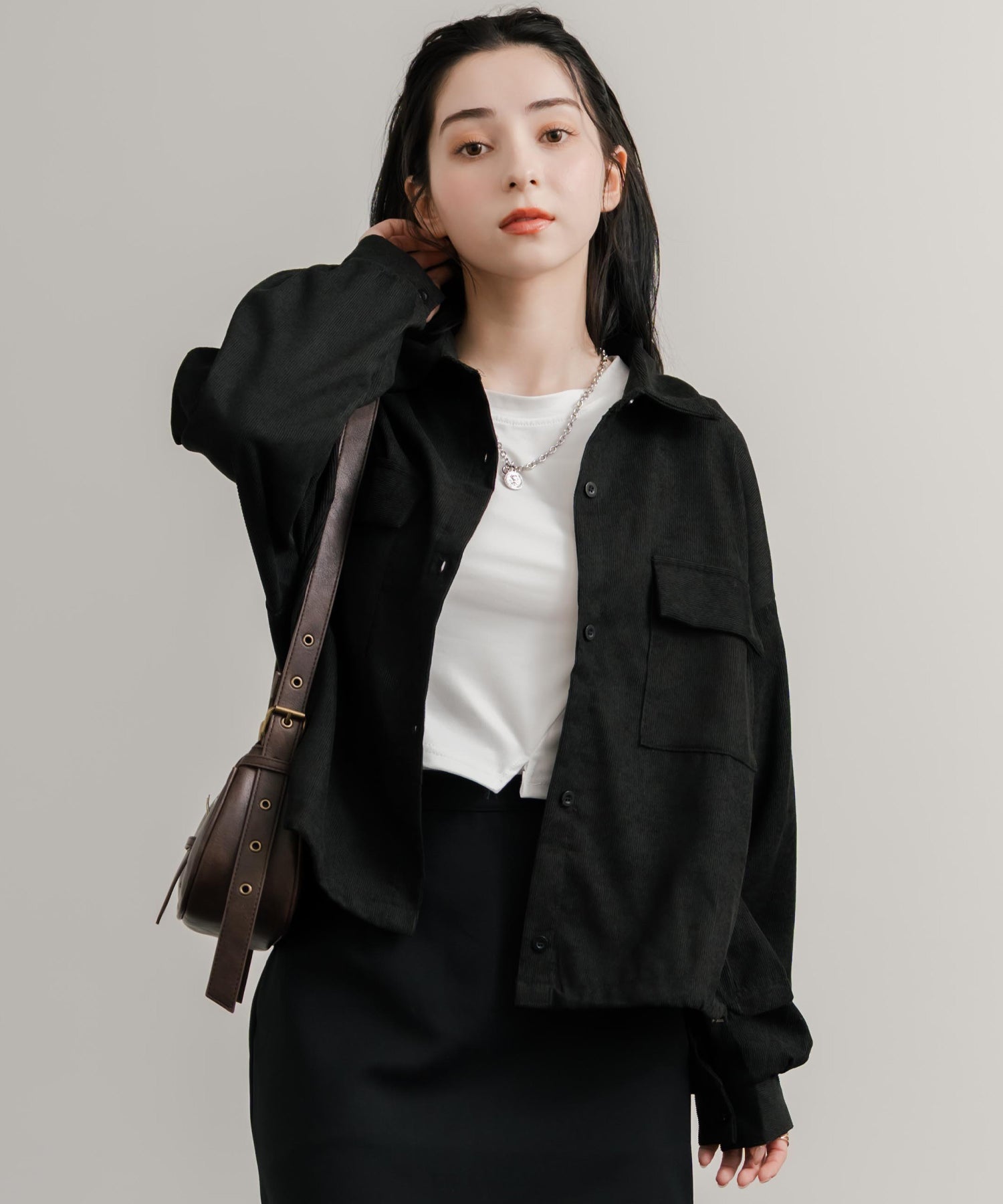 ロッキーモンロー Rocky Monroe シャツジャケット ショート丈 レディース ライトアウター ブルゾン 短丈 無地 コーデュロイ ルーズ リラックス ゆったり シンプル アメカジ 14812 （グレー） グレー