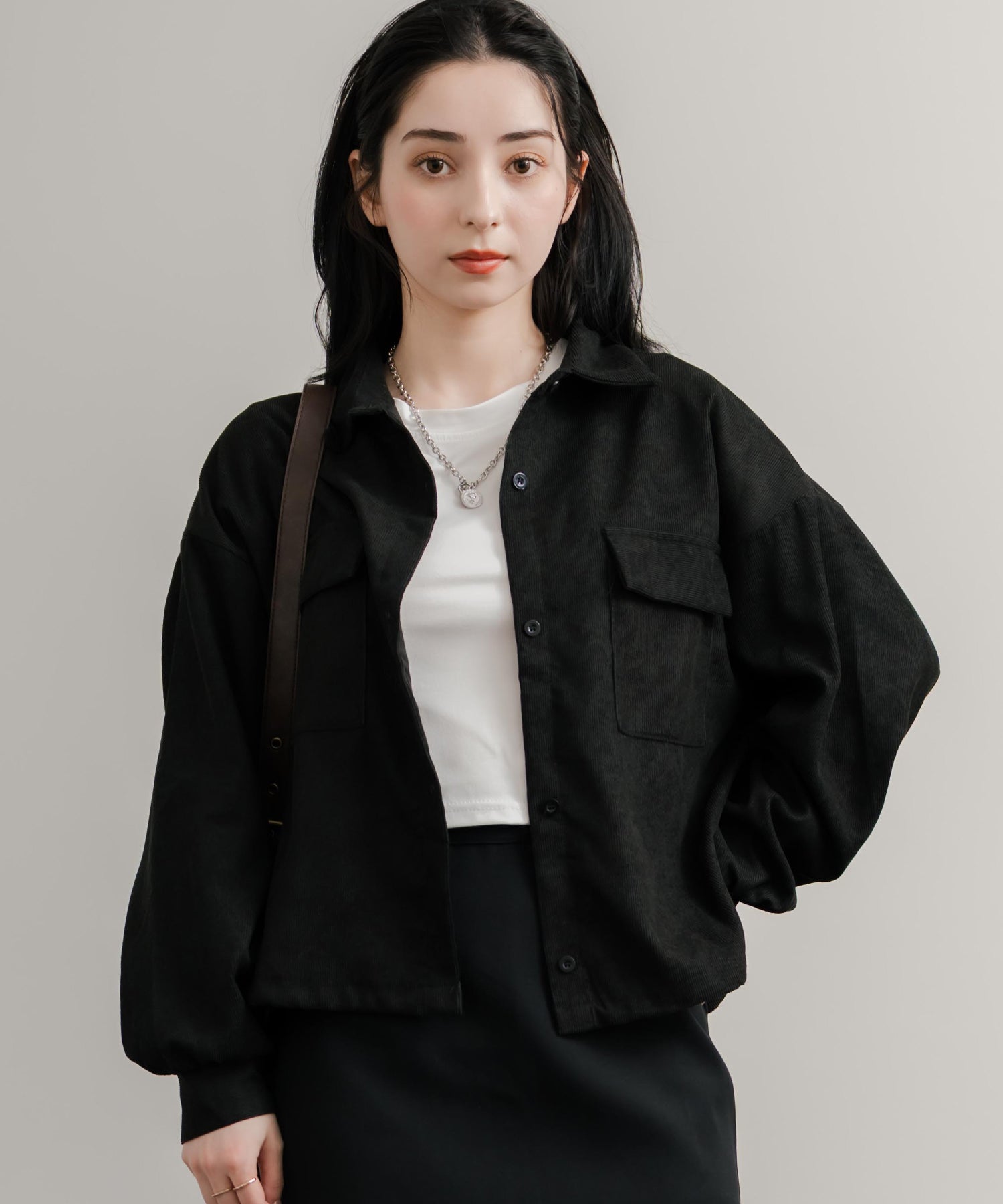 ロッキーモンロー Rocky Monroe シャツジャケット ショート丈 レディース ライトアウター ブルゾン 短丈 無地 コーデュロイ ルーズ リラックス ゆったり シンプル アメカジ 14812 （グレー） グレー