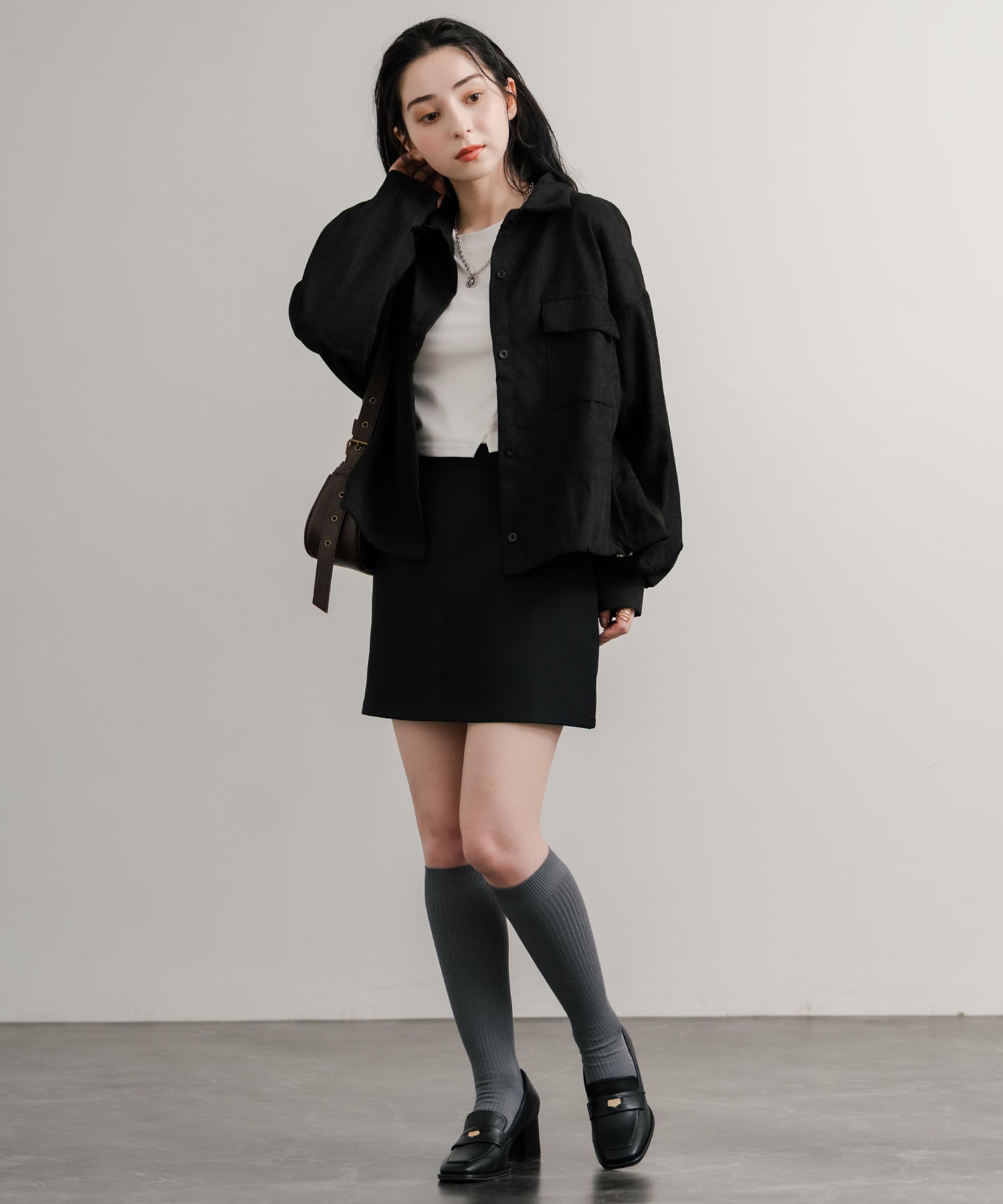 ロッキーモンロー Rocky Monroe シャツジャケット ショート丈 レディース ライトアウター ブルゾン 短丈 無地 コーデュロイ ルーズ リラックス ゆったり シンプル アメカジ 14812 （グレー） グレー