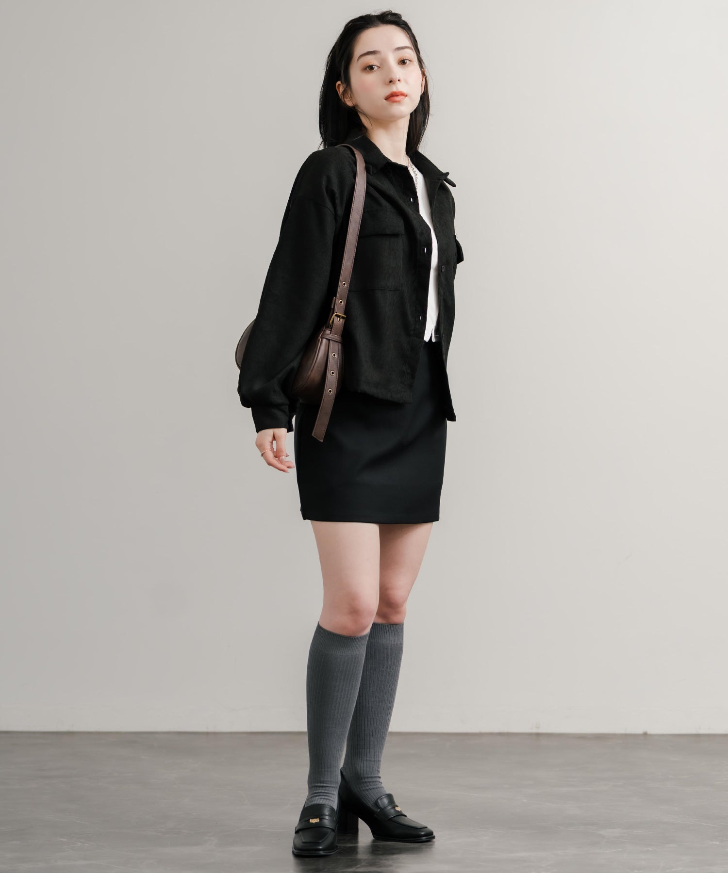 ロッキーモンロー Rocky Monroe シャツジャケット ショート丈 レディース ライトアウター ブルゾン 短丈 無地 コーデュロイ ルーズ リラックス ゆったり シンプル アメカジ 14812 （グレー） グレー