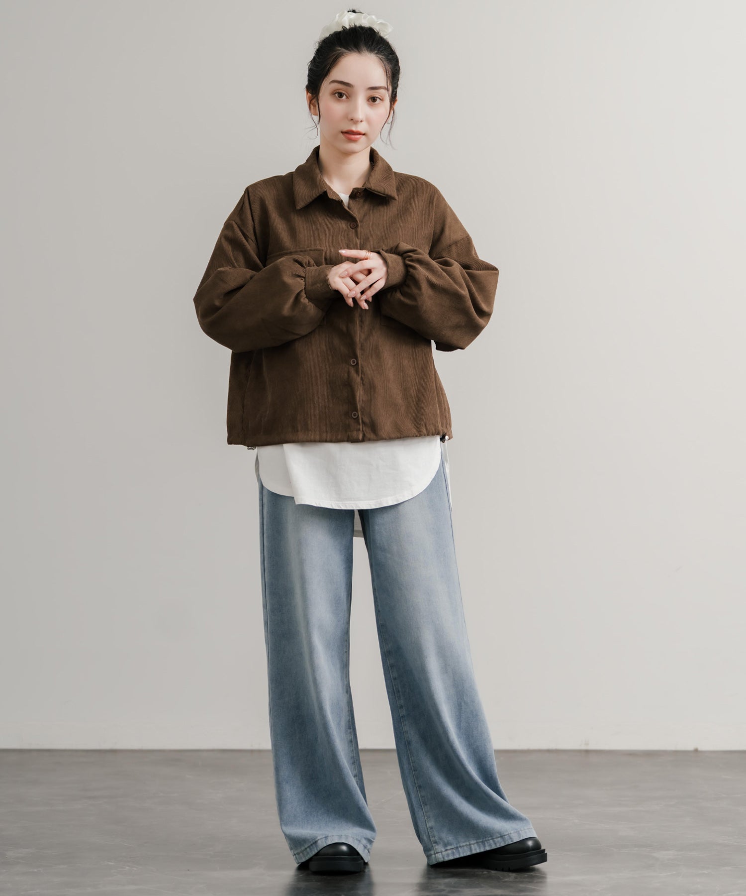 ロッキーモンロー Rocky Monroe シャツジャケット ショート丈 レディース ライトアウター ブルゾン 短丈 無地 コーデュロイ ルーズ リラックス ゆったり シンプル アメカジ 14812 （グレー） グレー