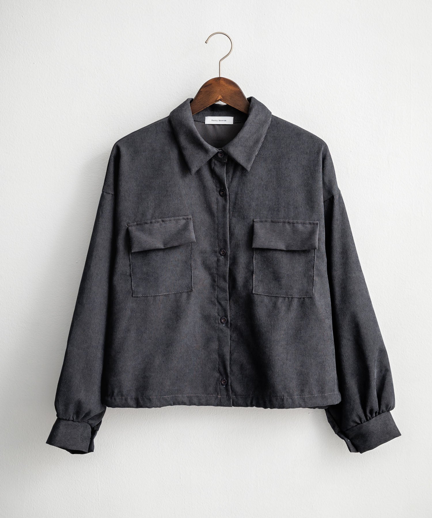ロッキーモンロー Rocky Monroe シャツジャケット ショート丈 レディース ライトアウター ブルゾン 短丈 無地 コーデュロイ ルーズ リラックス ゆったり シンプル アメカジ 14812 （グレー） グレー