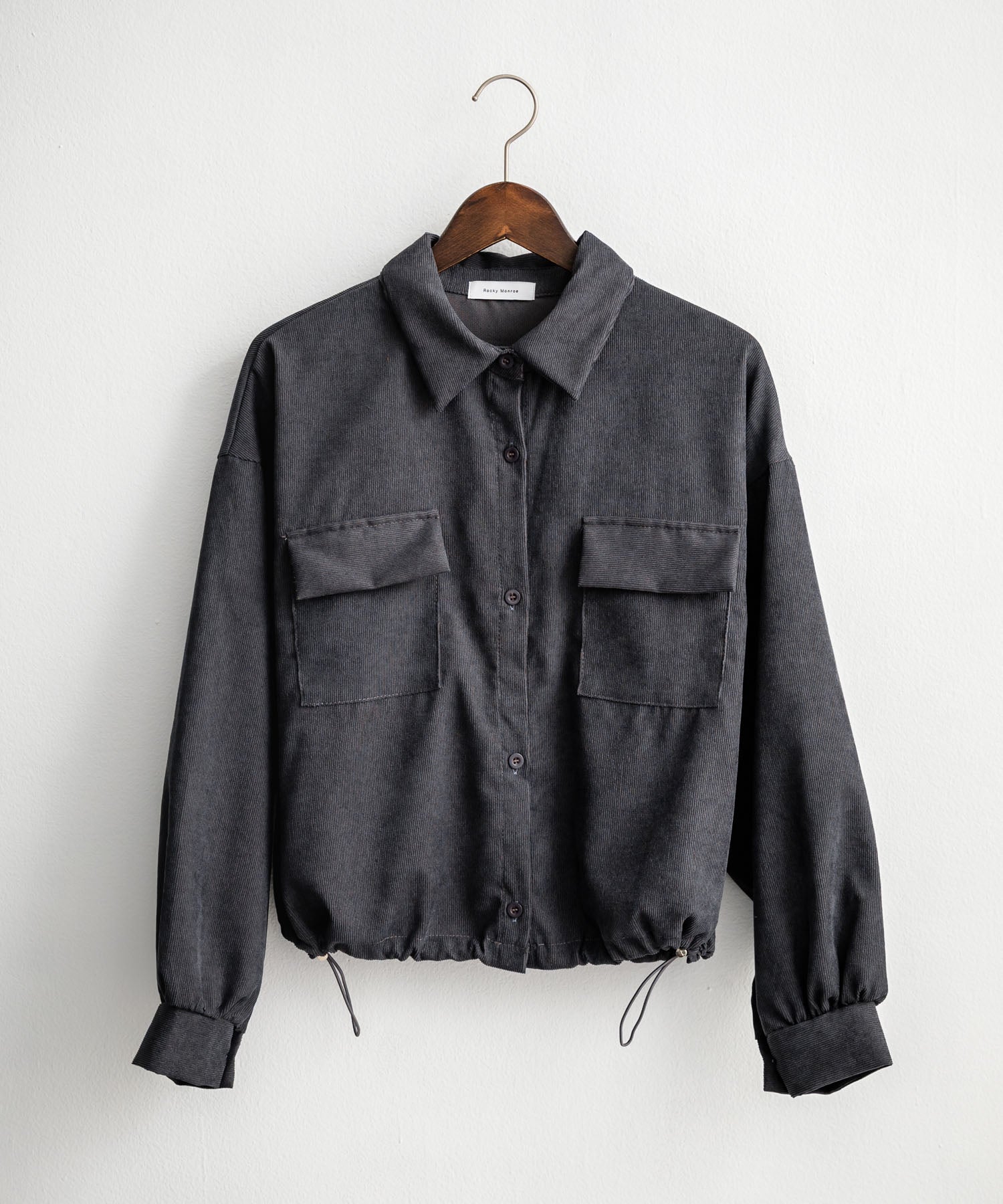 ロッキーモンロー Rocky Monroe シャツジャケット ショート丈 レディース ライトアウター ブルゾン 短丈 無地 コーデュロイ ルーズ リラックス ゆったり シンプル アメカジ 14812 （グレー） グレー