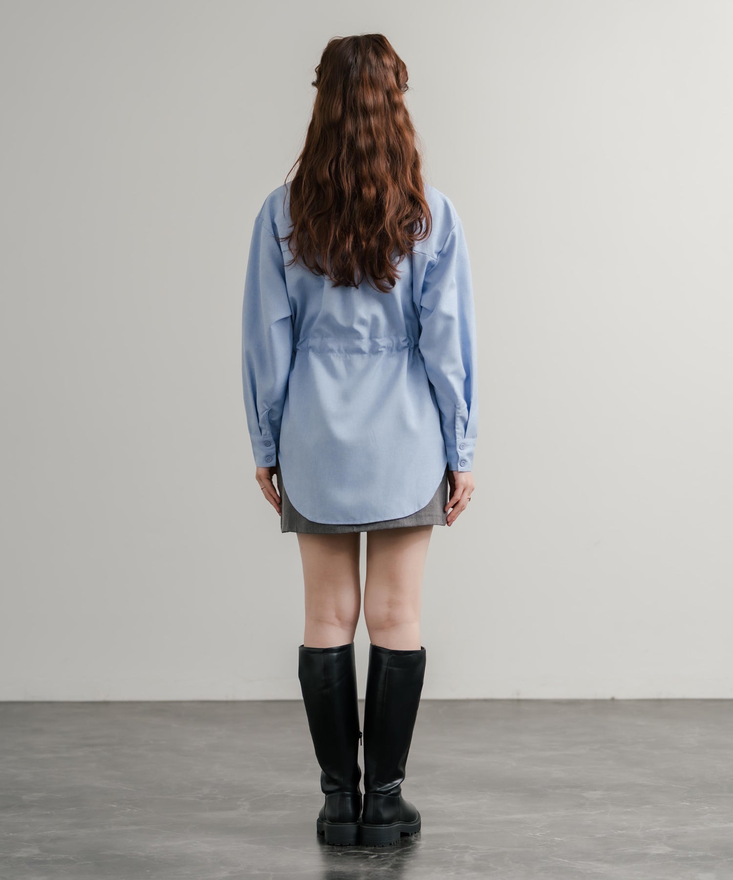 ロッキーモンロー Rocky Monroe カジュアルシャツ 長袖 レディース トップス 無地 レギュラーカラー ドロスト ウエスト紐 リラックス ゆったり センターボックス 胸ポケット 14923 （グレー） グレー