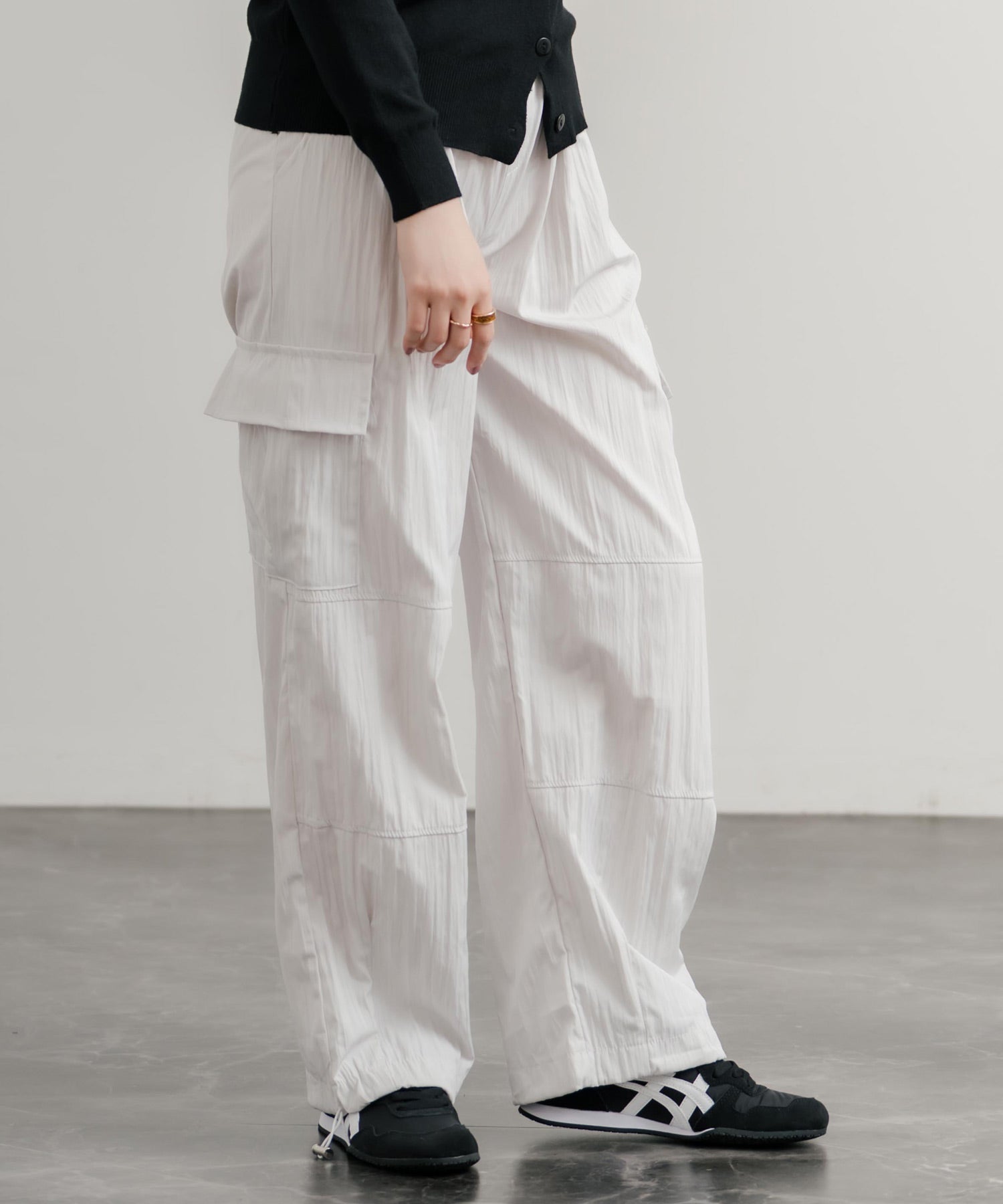 ロッキーモンロー Rocky Monroe カーゴパンツ ワイド レディース イージー ナイロン ルーズ ゆったり 裾紐 バルーン ドローコード ワッシャー ワーク ミリタリー カジュアル 14913 （グレー） グレー