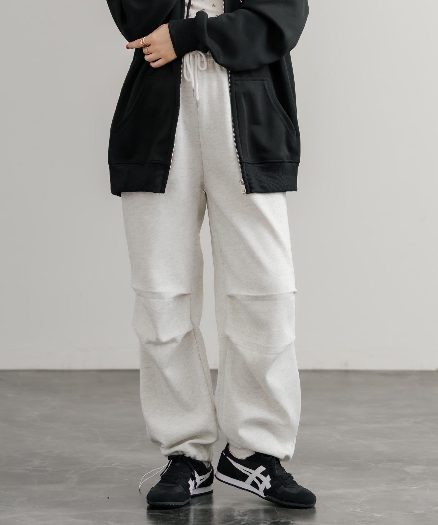 ロッキーモンロー Rocky Monroe スウェットパンツ パラシュート イージー ワイド レディース 膝タック ドレープ 無地 ウエストゴム ハイウエスト 韓国 Y2K スポーティー 14922 （L.グレー） L.グレー