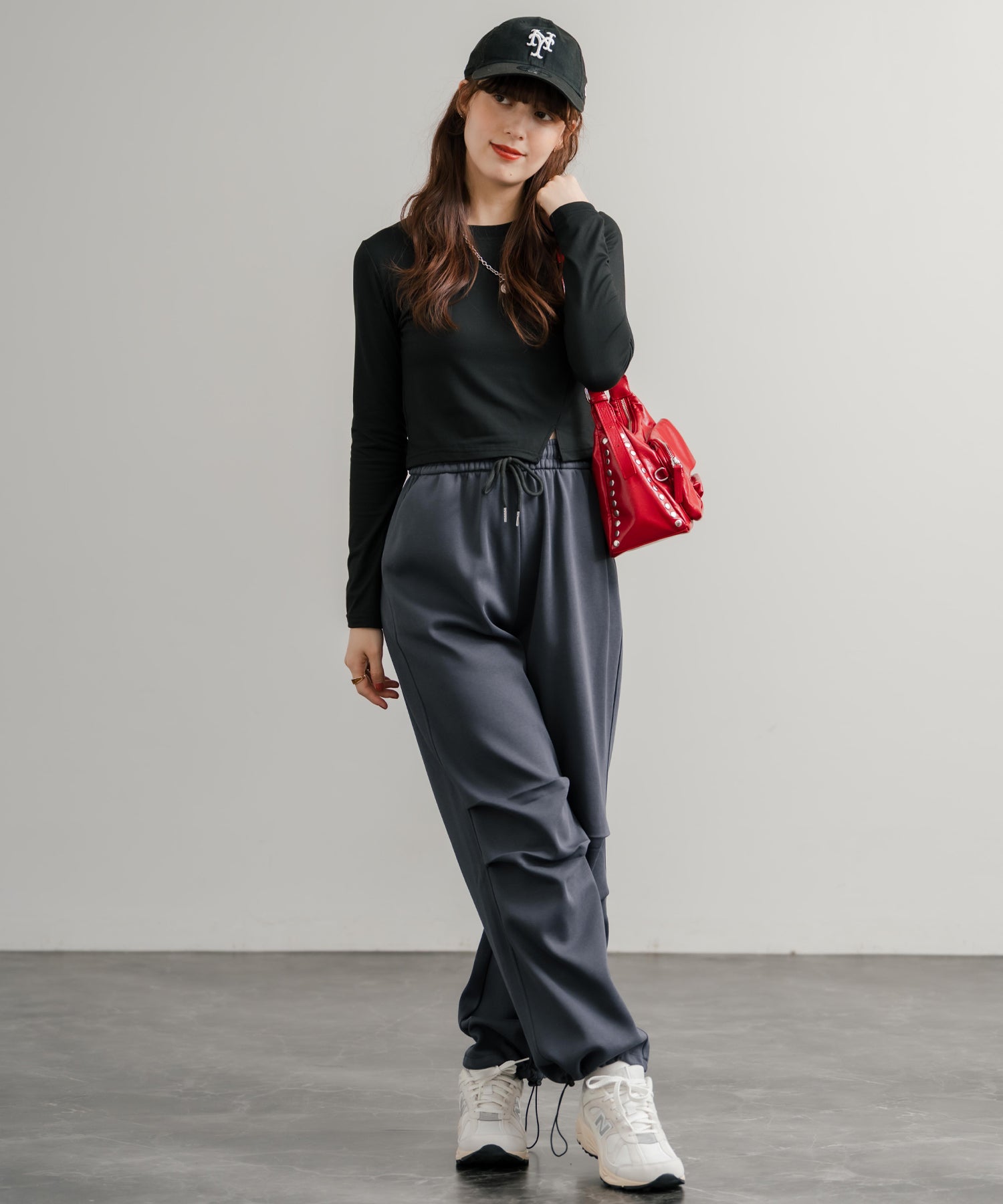 ロッキーモンロー Rocky Monroe スウェットパンツ パラシュート イージー ワイド レディース 膝タック ドレープ 無地 ウエストゴム ハイウエスト 韓国 Y2K スポーティー 14922 （L.グレー） L.グレー