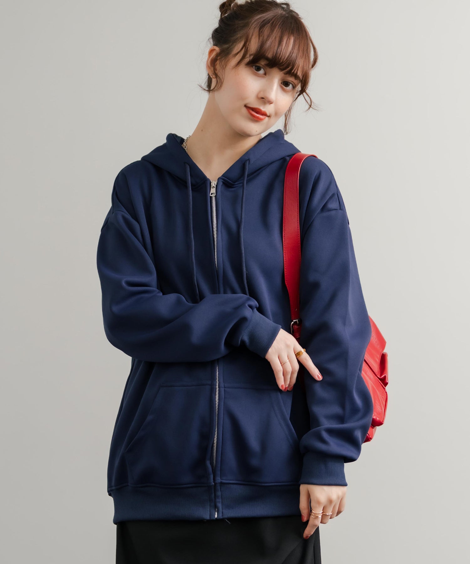 ロッキーモンロー Rocky Monroe パーカー フルジップ レディース トップス 無地 フーディー オーバーサイズ ルーズ リラックス ルームウェア ライトアウター 羽織り シンプル 14920 （ネイビー） ネイビー