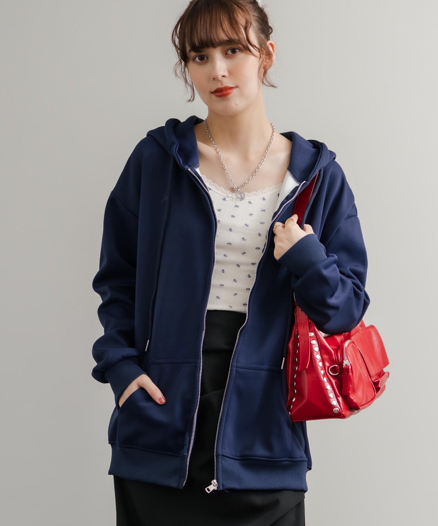 ロッキーモンロー Rocky Monroe パーカー フルジップ レディース トップス 無地 フーディー オーバーサイズ ルーズ リラックス ルームウェア ライトアウター 羽織り シンプル 14920 （ネイビー） ネイビー