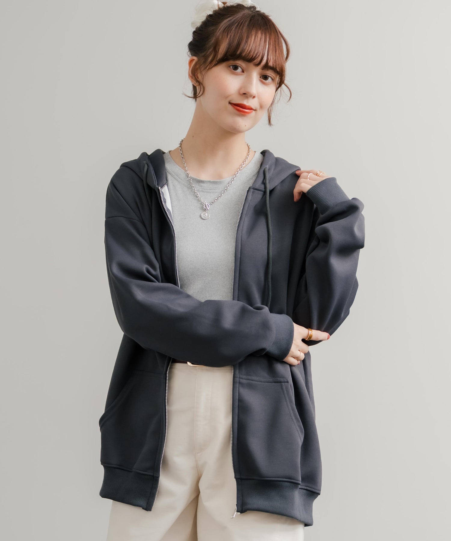 ロッキーモンロー Rocky Monroe パーカー フルジップ レディース トップス 無地 フーディー オーバーサイズ ルーズ リラックス ルームウェア ライトアウター 羽織り シンプル 14920 （ネイビー） ネイビー