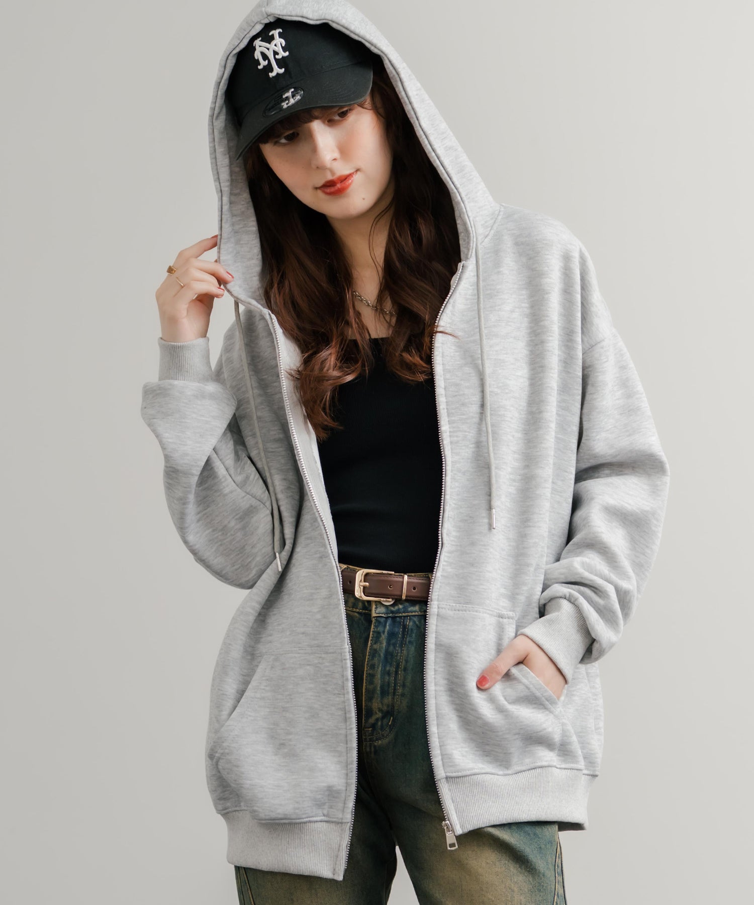 ロッキーモンロー Rocky Monroe パーカー フルジップ レディース トップス 無地 フーディー オーバーサイズ ルーズ リラックス ルームウェア ライトアウター 羽織り シンプル 14920 （ネイビー） ネイビー