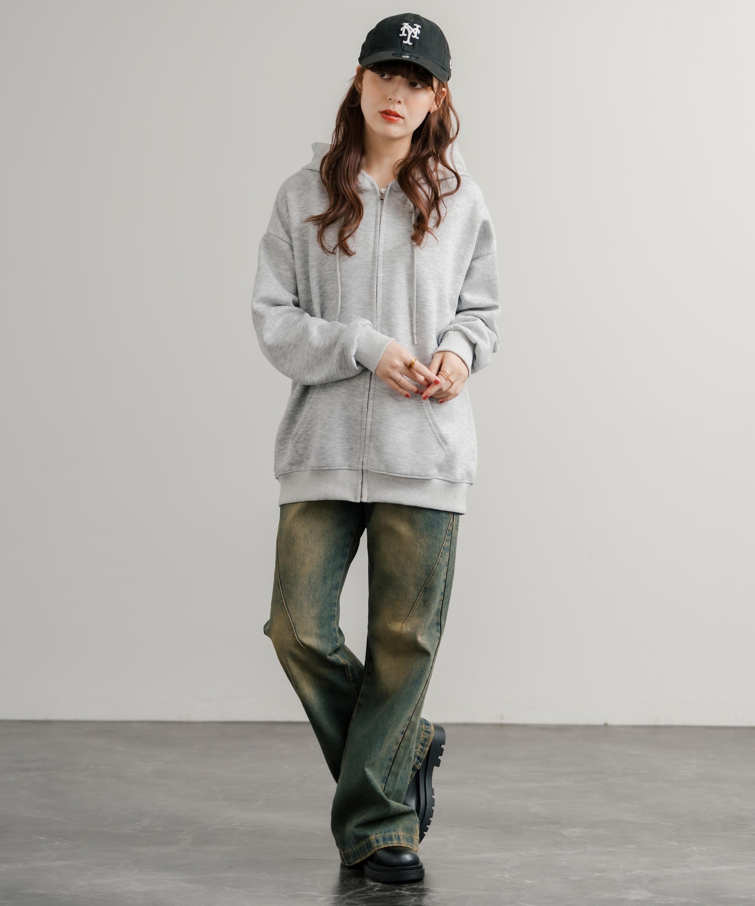 ロッキーモンロー Rocky Monroe パーカー フルジップ レディース トップス 無地 フーディー オーバーサイズ ルーズ リラックス ルームウェア ライトアウター 羽織り シンプル 14920 （ネイビー） ネイビー