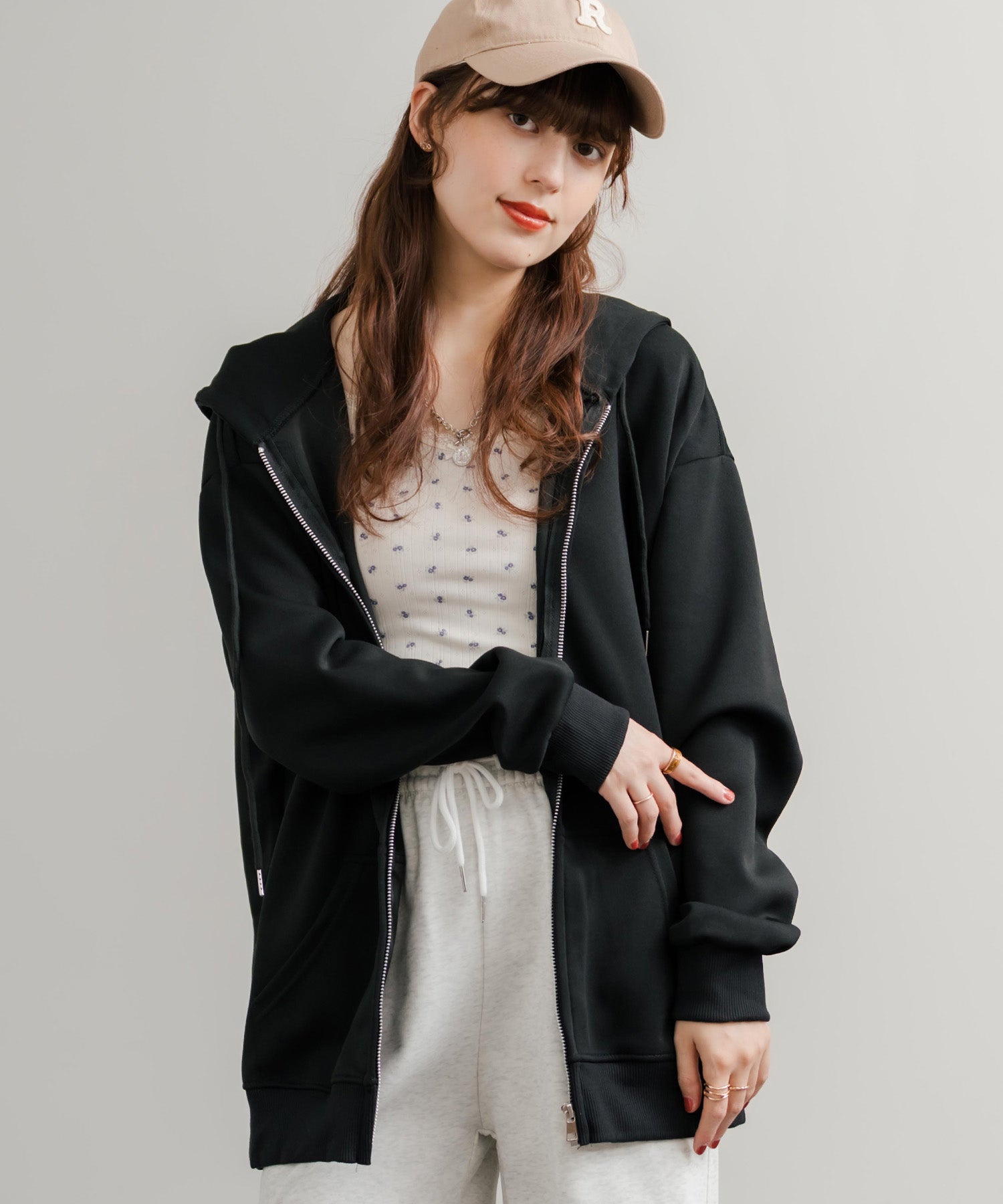 ロッキーモンロー Rocky Monroe パーカー フルジップ レディース トップス 無地 フーディー オーバーサイズ ルーズ リラックス ルームウェア ライトアウター 羽織り シンプル 14920 （ブラック） ブラック