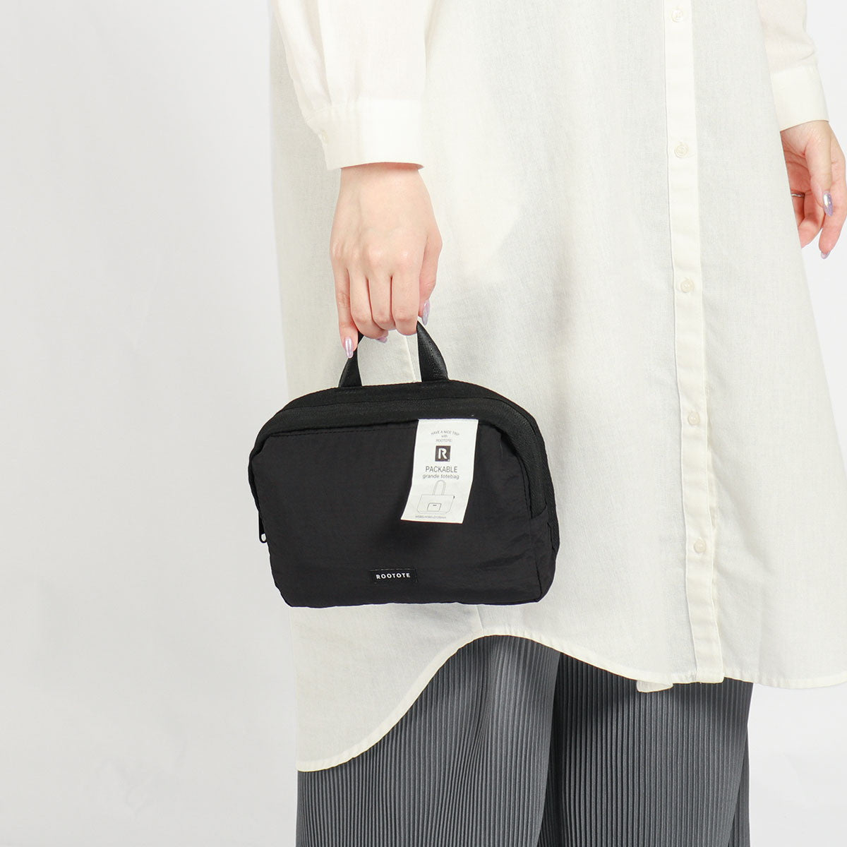 ルートート ROOTOTE トートバッグ レディース 大きめ ファスナー付き 軽量 A3 B4 A4 大容量 かわいい カジュアル ナイロン 旅行 パッカブル 撥水 無地 SN.GRANDE.パッカブル-B 1314 （GRAY） GRAY