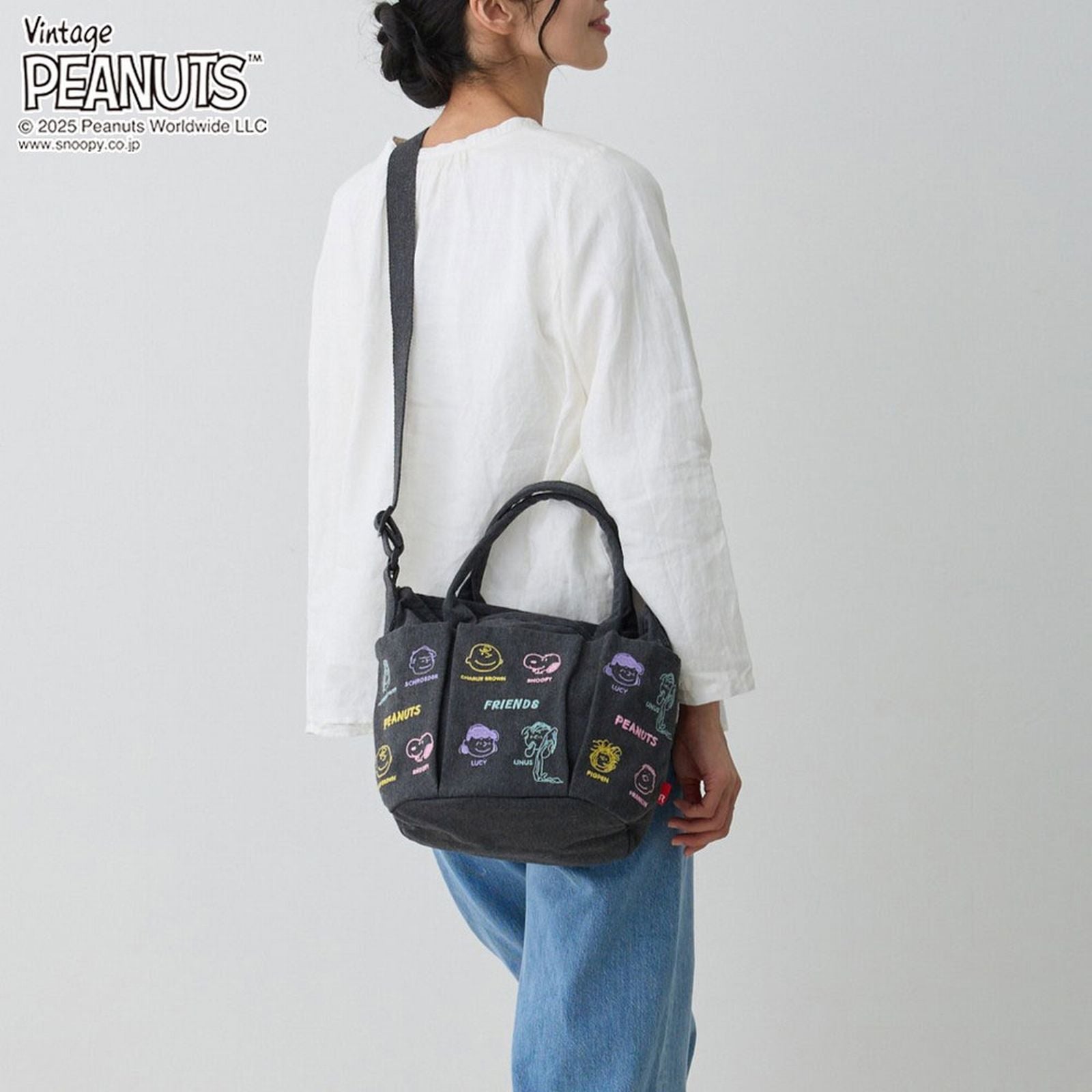 ルートート ROOTOTE スヌーピー 刺繍 ショルダー付 小さめ トートバッグ IP．デリ．ポケッツ．ピーナッツー0C 8421 （02 ダークグレー） 02 ダークグレー