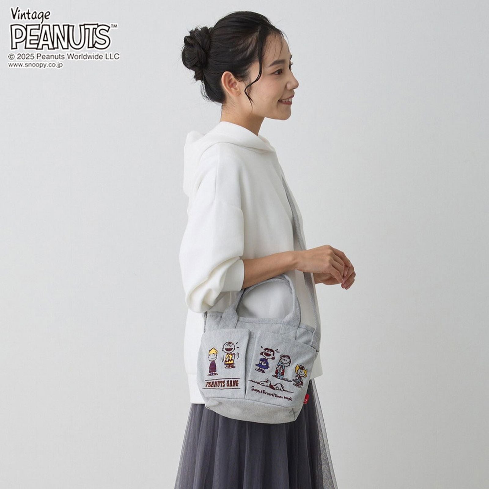 ルートート ROOTOTE スヌーピー 刺繍 ショルダー付 ミニ トートバッグ IP．ベビールー．ポケッツ．ピーナッツー0C 8422 （01 アイボリー） 01 アイボリー