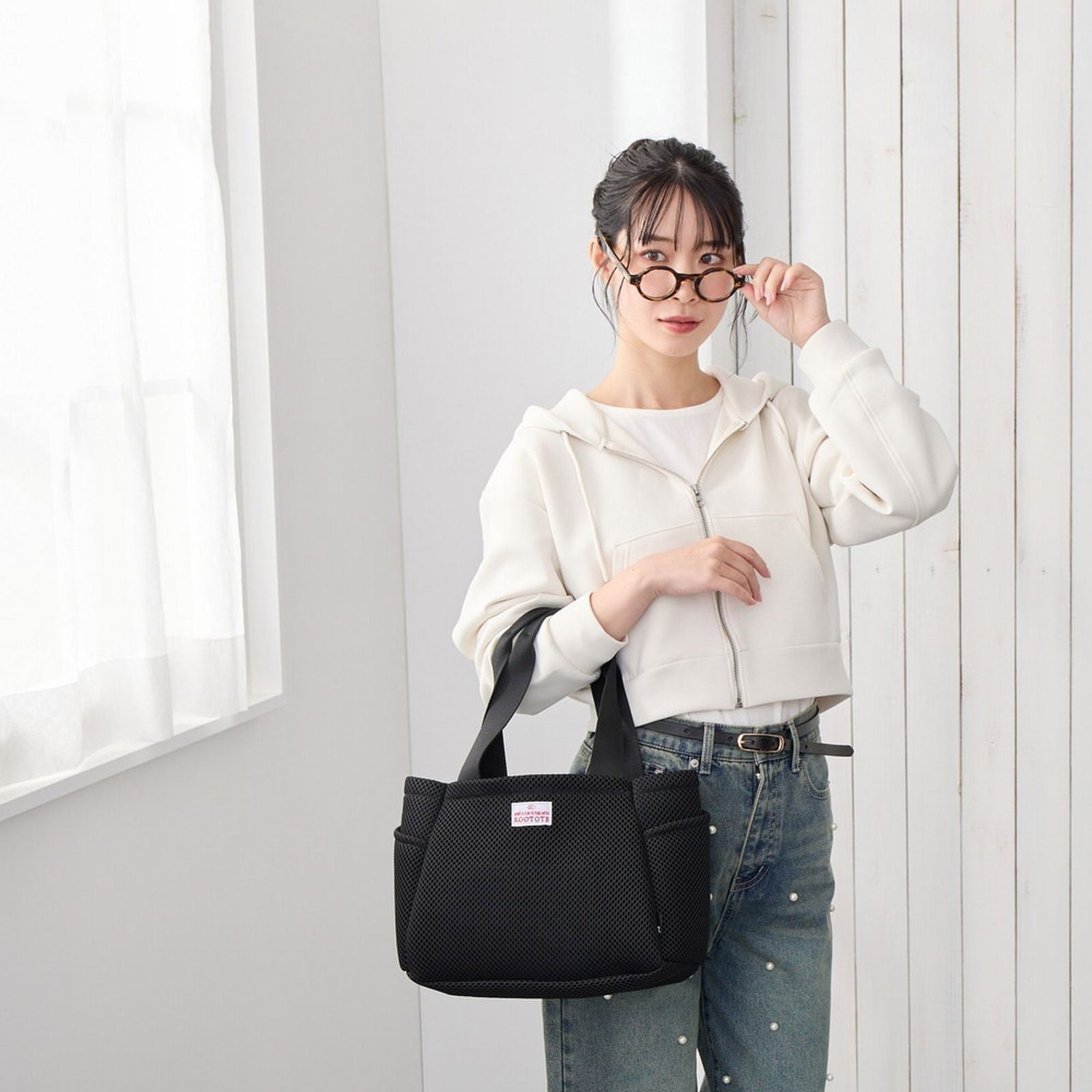 ルートート ROOTOTE トートバッグ レディース 動く仕切り付き 小さめ メッシュ 軽量 SN.デリ.パルーティ.ウエッファ-A 3672 （03 ブラック） 03 ブラック