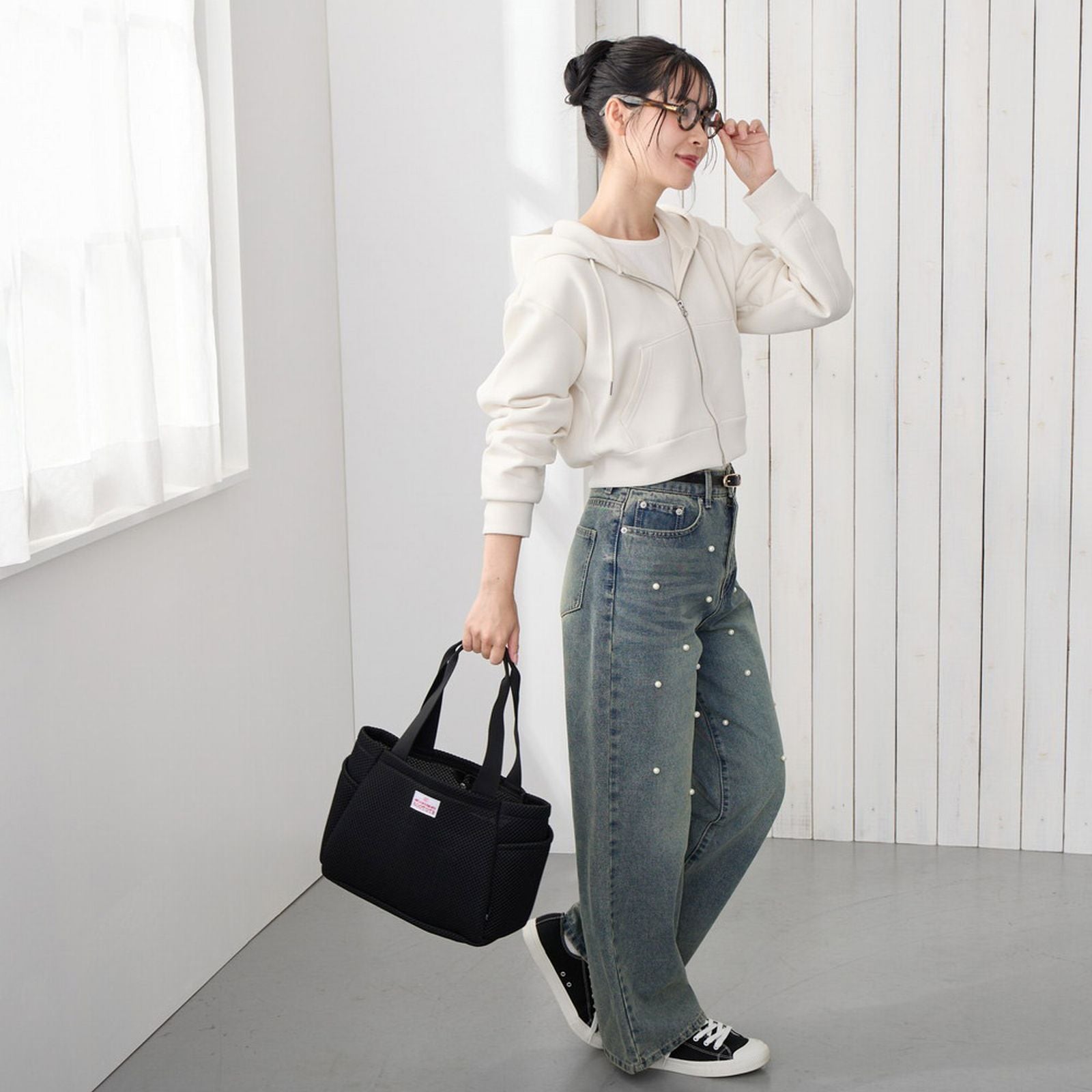 ルートート ROOTOTE トートバッグ レディース 動く仕切り付き 小さめ メッシュ 軽量 SN.デリ.パルーティ.ウエッファ-A 3672 （03 ブラック） 03 ブラック