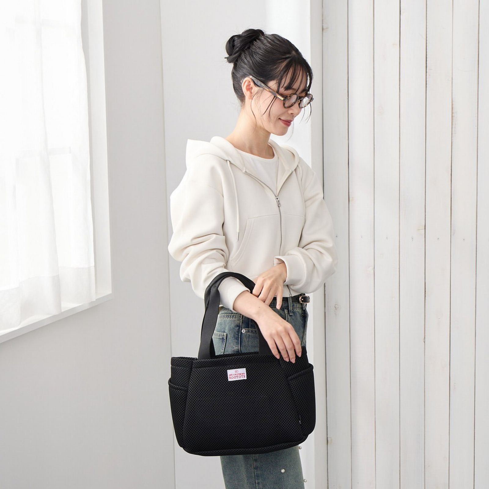 ルートート ROOTOTE トートバッグ レディース 動く仕切り付き 小さめ メッシュ 軽量 SN.デリ.パルーティ.ウエッファ-A 3672 （03 ブラック） 03 ブラック