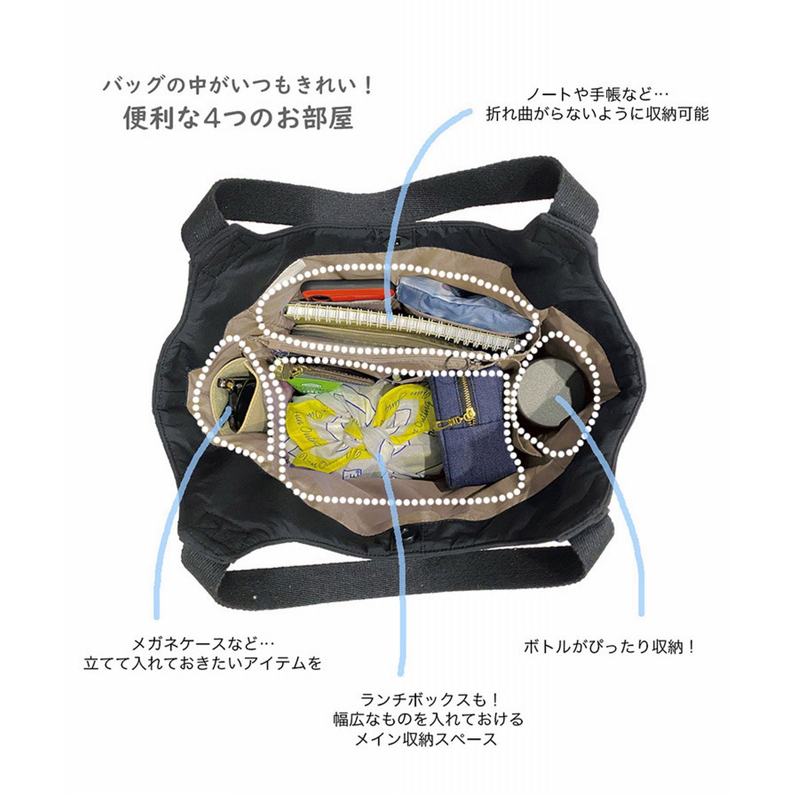 ルートート ROOTOTE トートバッグ レディース 動く仕切り付 大容量 肩掛け 自立 サブバッグ LT ラウンド パルーティ キルトーD 3674 （02 アイボリー） 02 アイボリー