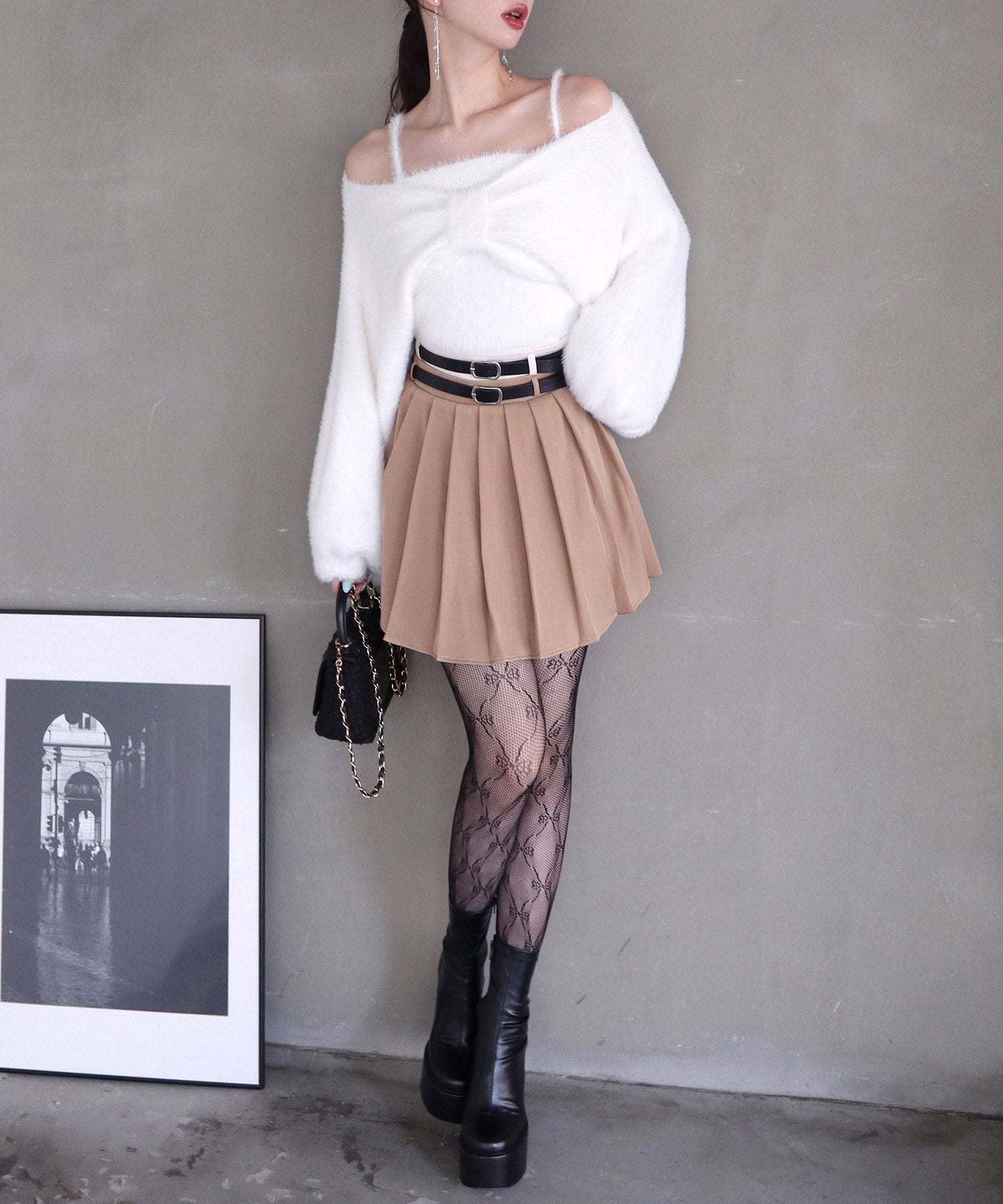 Royal Party Ribbon Bolero Shaggy Knit Ensemble