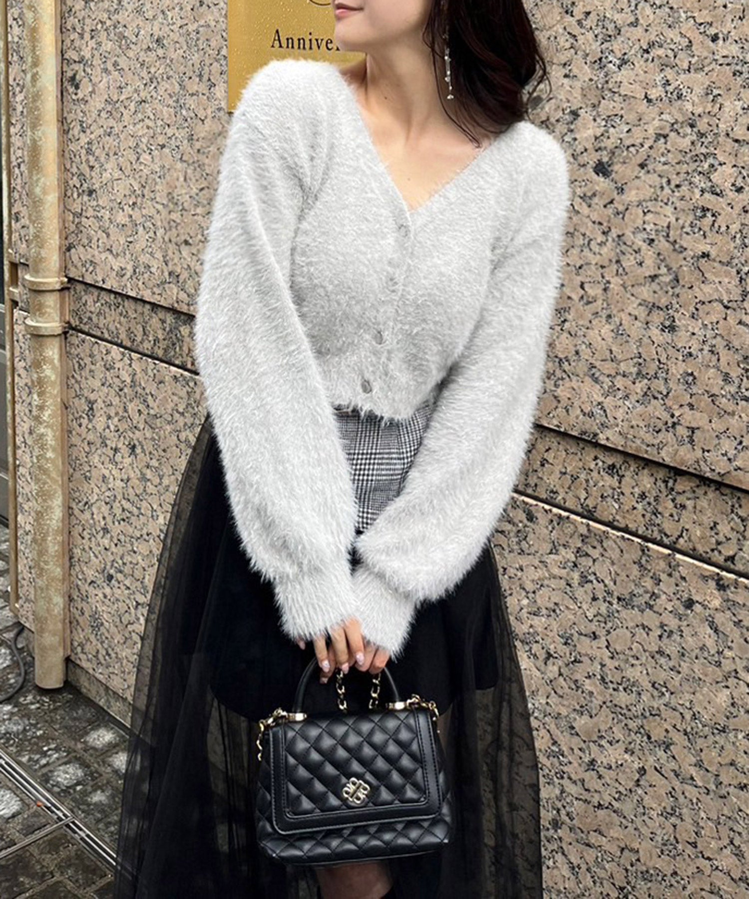 Royal Party 2way Lame Shaggy Knit Cardigan