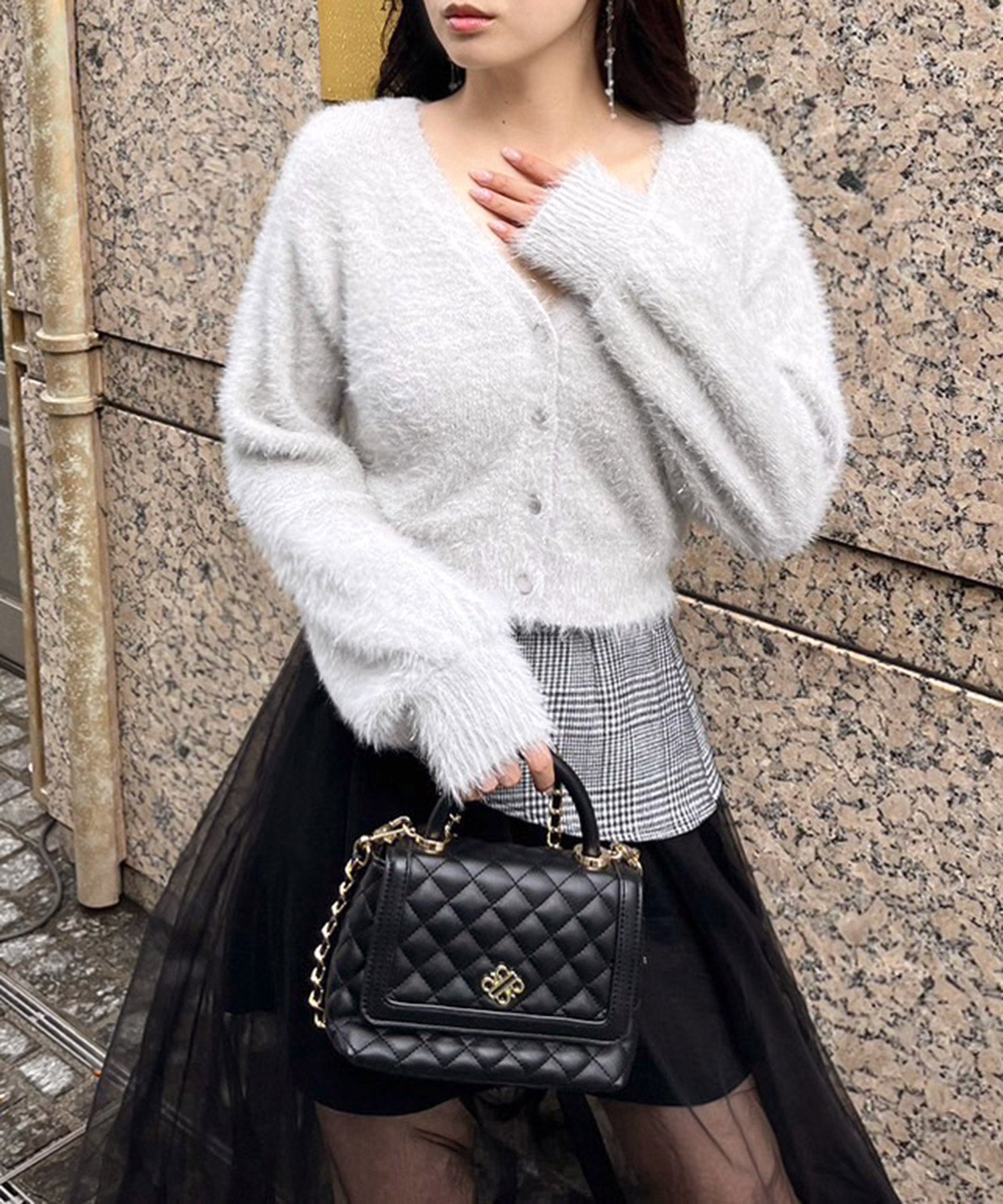 Royal Party 2way Lame Shaggy Knit Cardigan