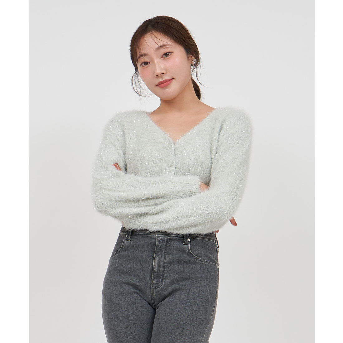 Royal Party 2way Lame Shaggy Knit Cardigan