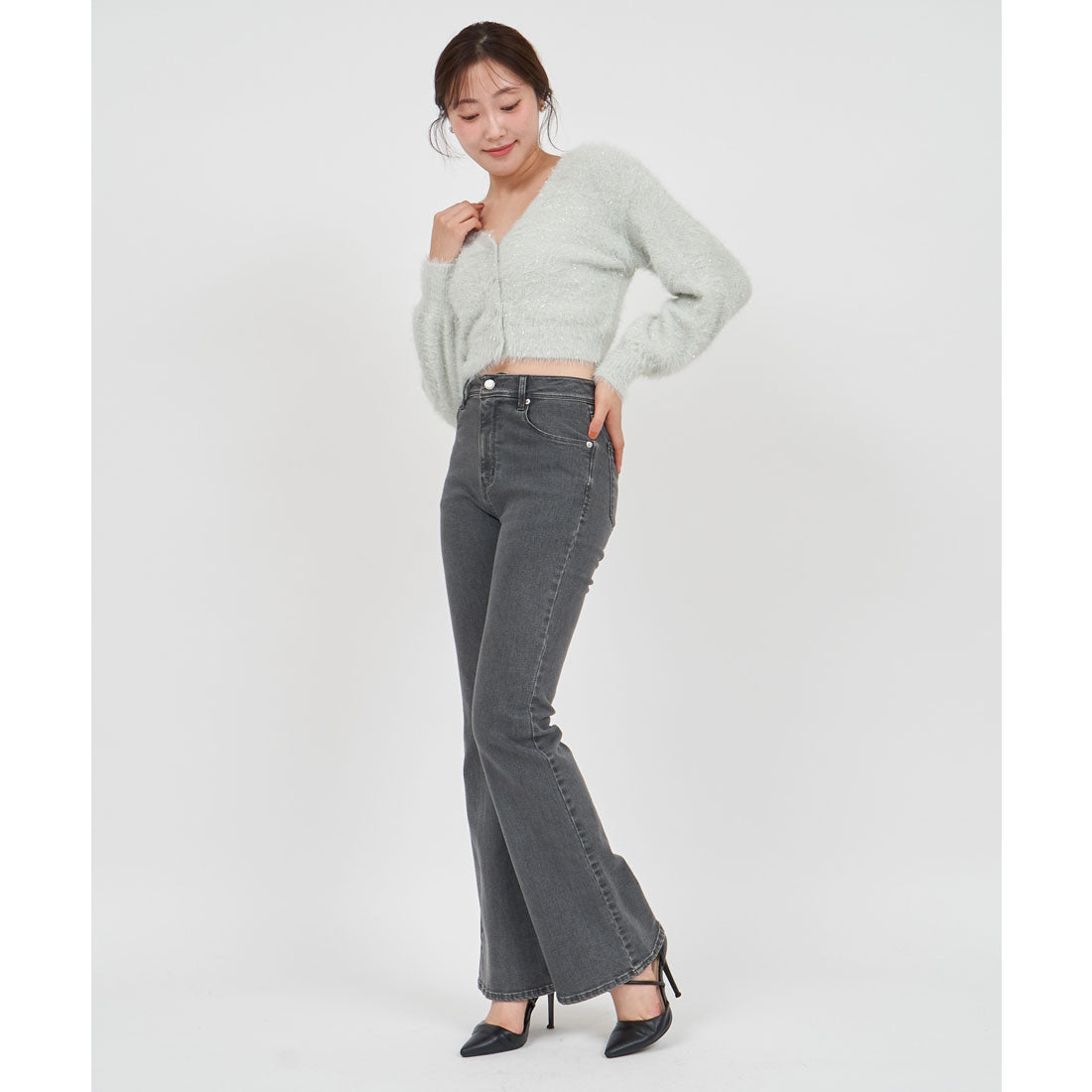 Royal Party 2way Lame Shaggy Knit Cardigan