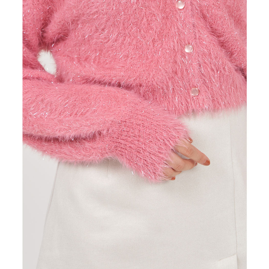 Royal Party 2way Lame Shaggy Knit Cardigan