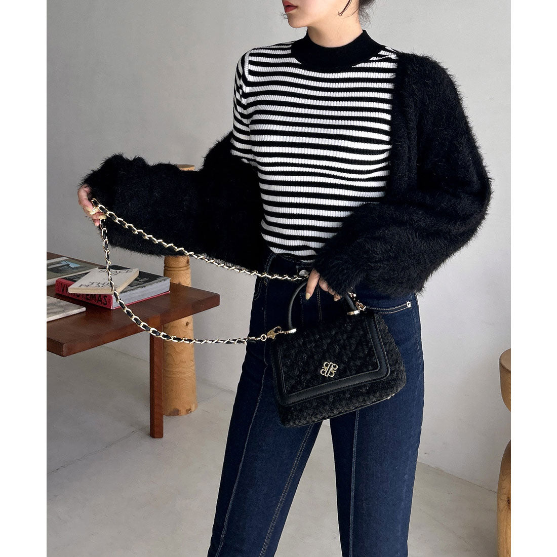 Royal Party 2way Lame Shaggy Knit Cardigan