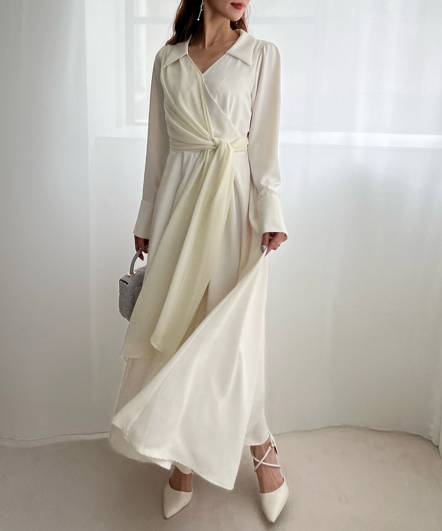 Royal Party Mixed Material Wrap Shirt Dress