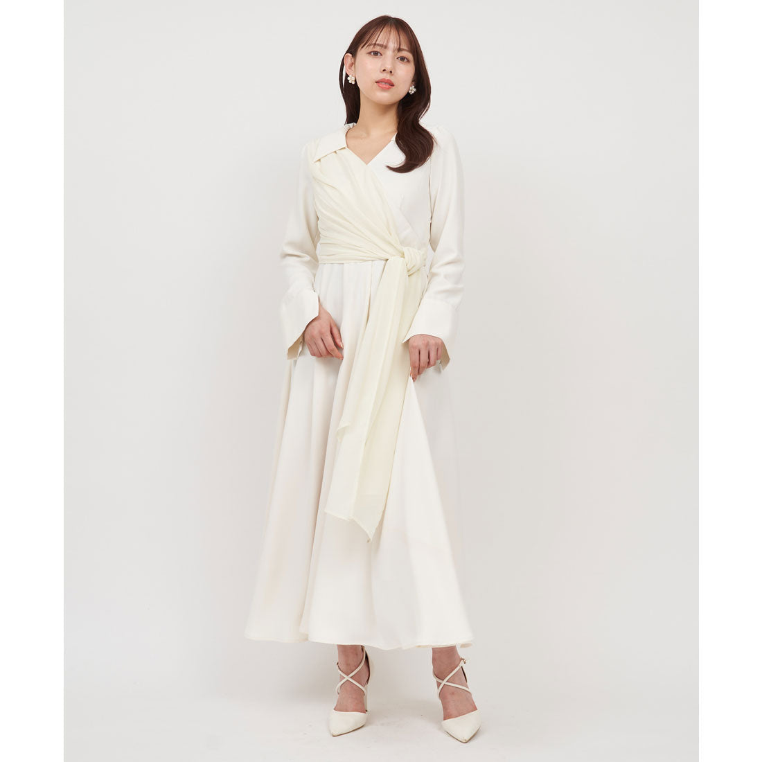Royal Party Mixed Material Wrap Shirt Dress