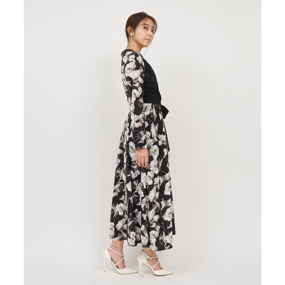 Royal Party Mixed Material Wrap Shirt Dress