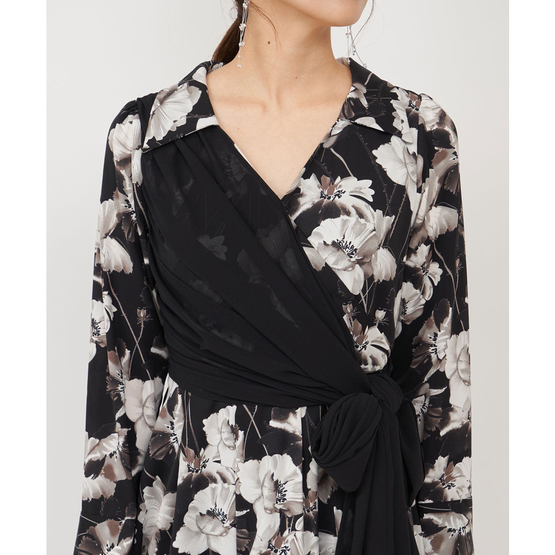 Royal Party Mixed Material Wrap Shirt Dress