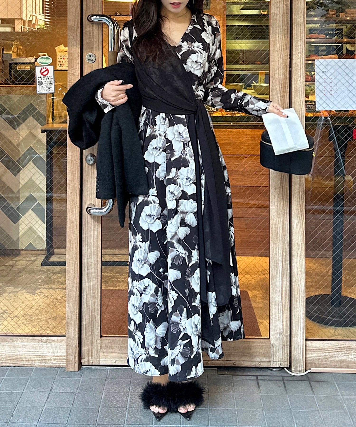Royal Party Mixed Material Wrap Shirt Dress