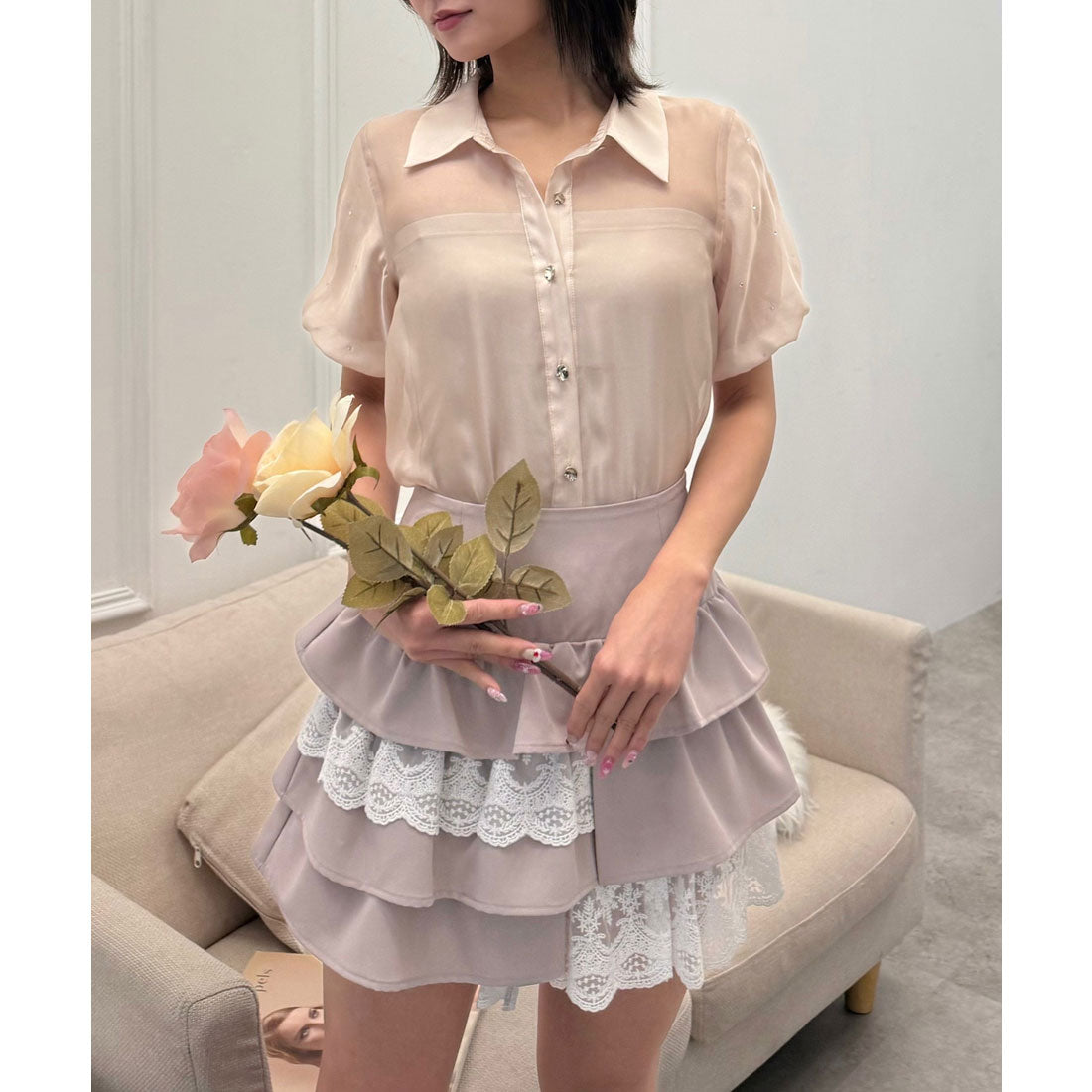 ロイヤルパーティー ROYAL PARTY レースレイヤードラッフルミニスカート （ベージュ） ベージュ