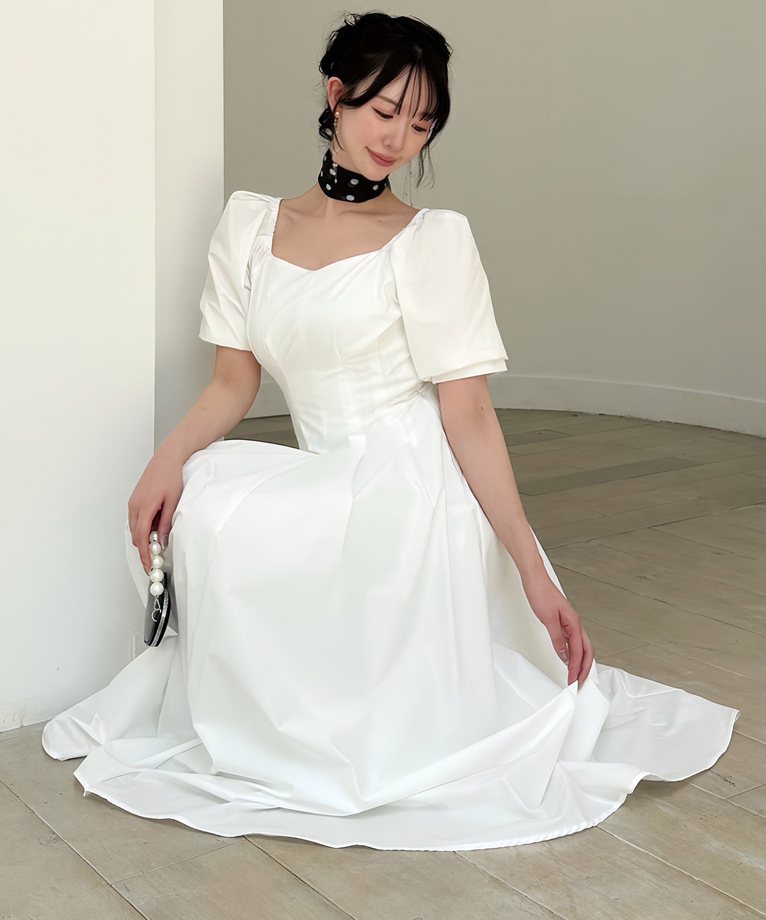 ロイヤルパーティー ROYAL PARTY ボリュームスリーブタックフレアワンピース （オフホワイト） オフホワイト