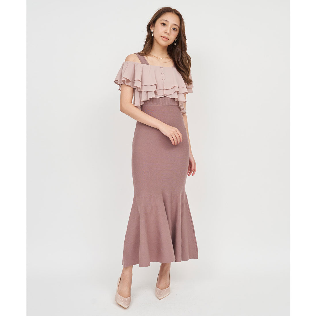 ロイヤルパーティー ROYAL PARTY シフォンブラウスドッキングニットマーメイドワンピース （モカ） モカ